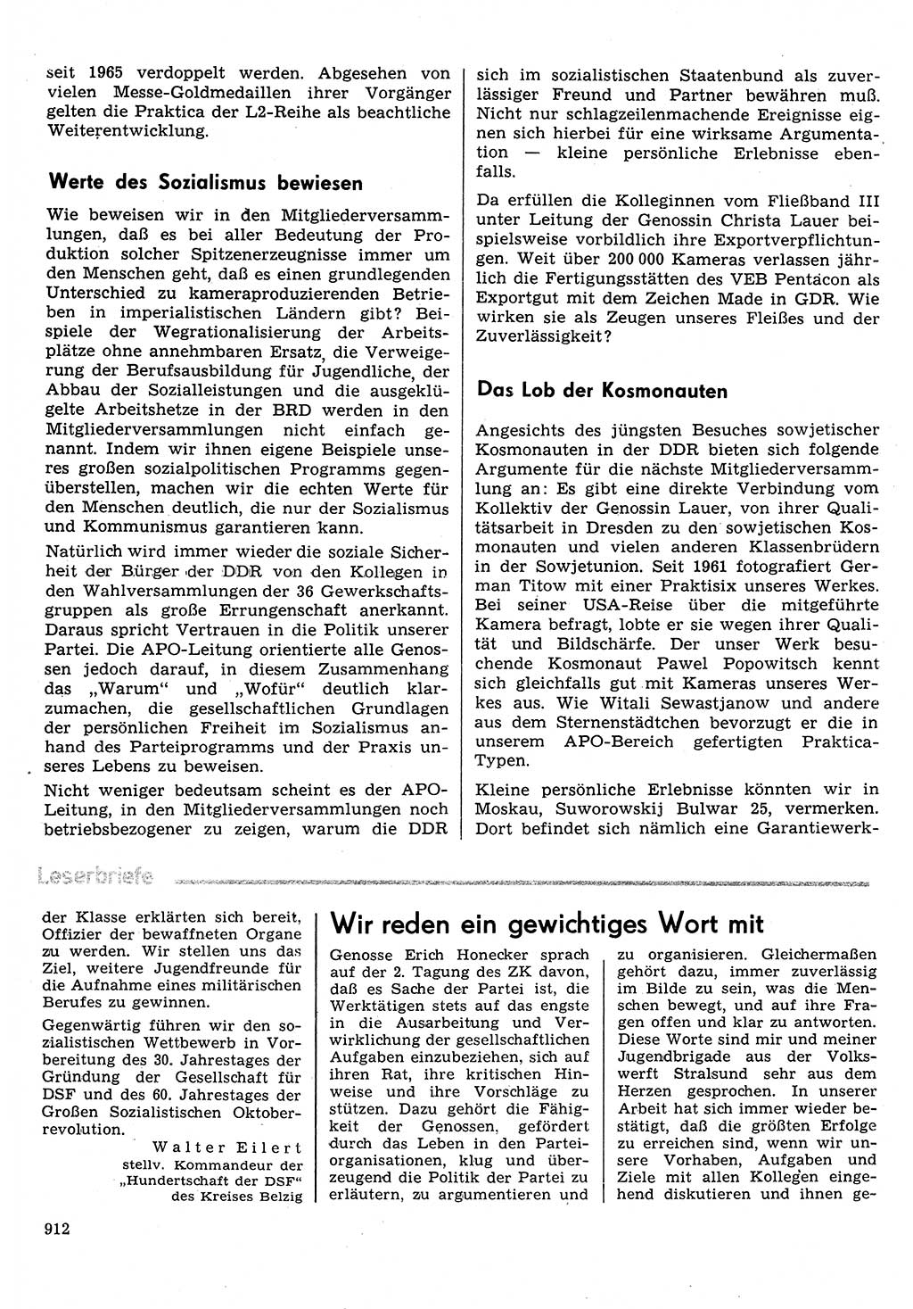 Neuer Weg (NW), Organ des Zentralkomitees (ZK) der SED (Sozialistische Einheitspartei Deutschlands) für Fragen des Parteilebens, 31. Jahrgang [Deutsche Demokratische Republik (DDR)] 1976, Seite 912 (NW ZK SED DDR 1976, S. 912)