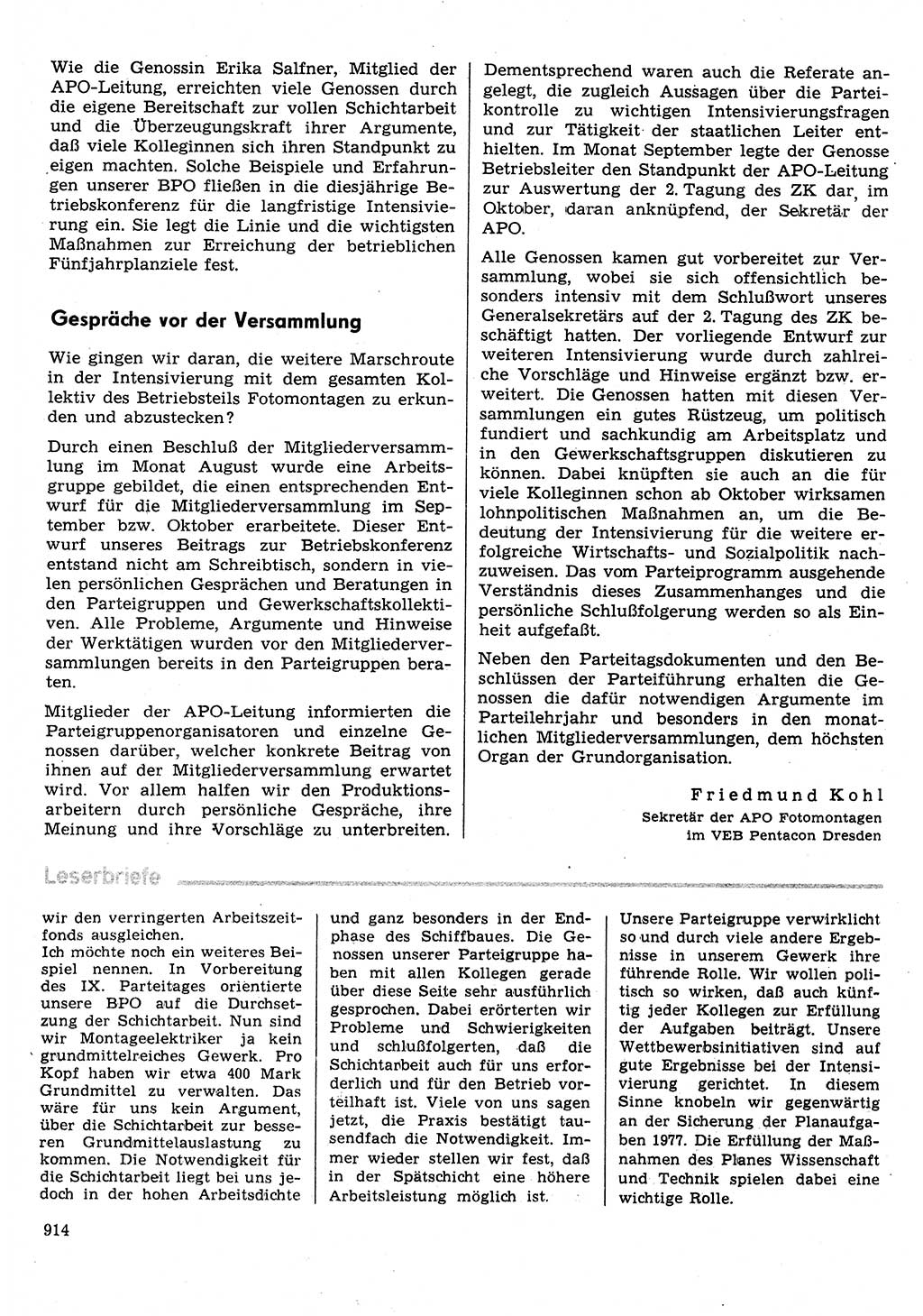 Neuer Weg (NW), Organ des Zentralkomitees (ZK) der SED (Sozialistische Einheitspartei Deutschlands) für Fragen des Parteilebens, 31. Jahrgang [Deutsche Demokratische Republik (DDR)] 1976, Seite 914 (NW ZK SED DDR 1976, S. 914)