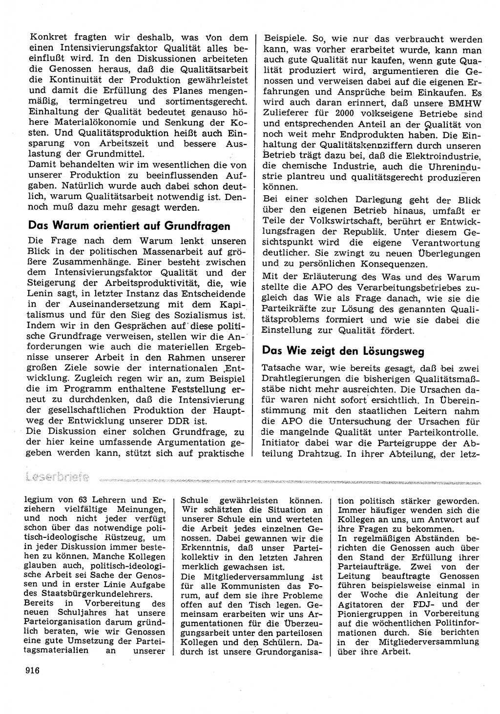 Neuer Weg (NW), Organ des Zentralkomitees (ZK) der SED (Sozialistische Einheitspartei Deutschlands) für Fragen des Parteilebens, 31. Jahrgang [Deutsche Demokratische Republik (DDR)] 1976, Seite 916 (NW ZK SED DDR 1976, S. 916)