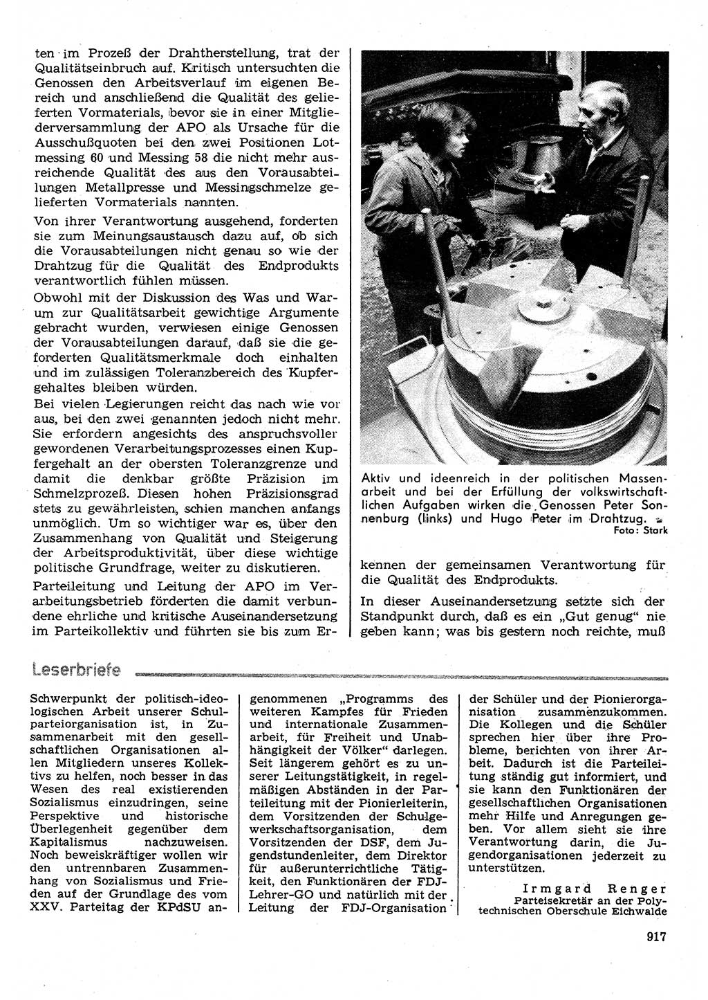 Neuer Weg (NW), Organ des Zentralkomitees (ZK) der SED (Sozialistische Einheitspartei Deutschlands) für Fragen des Parteilebens, 31. Jahrgang [Deutsche Demokratische Republik (DDR)] 1976, Seite 917 (NW ZK SED DDR 1976, S. 917)