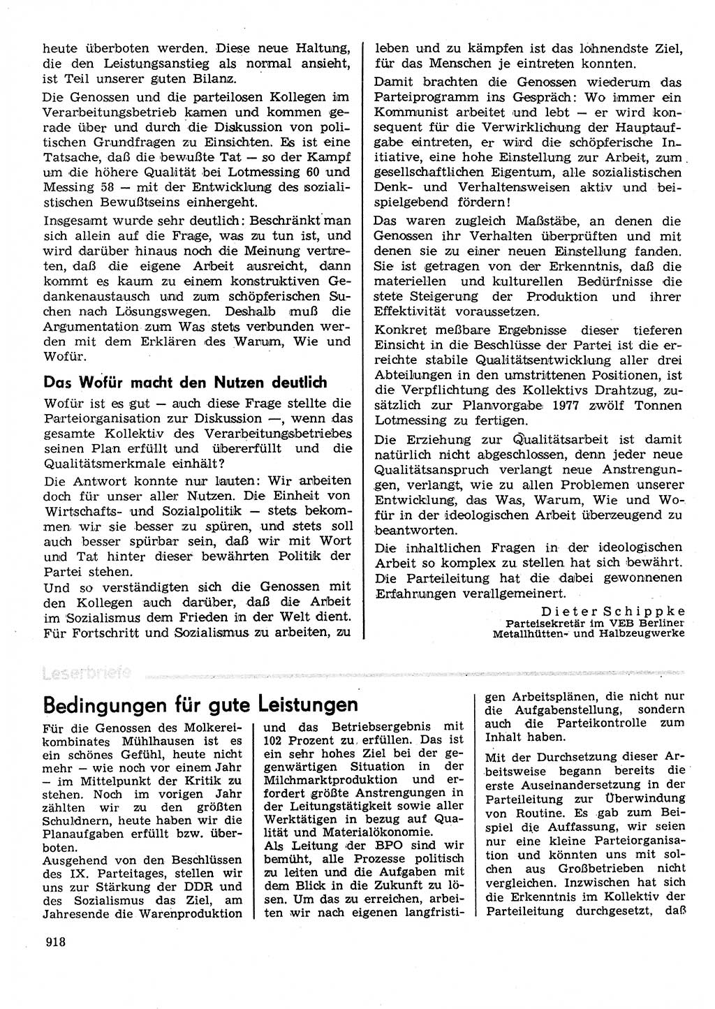 Neuer Weg (NW), Organ des Zentralkomitees (ZK) der SED (Sozialistische Einheitspartei Deutschlands) für Fragen des Parteilebens, 31. Jahrgang [Deutsche Demokratische Republik (DDR)] 1976, Seite 918 (NW ZK SED DDR 1976, S. 918)