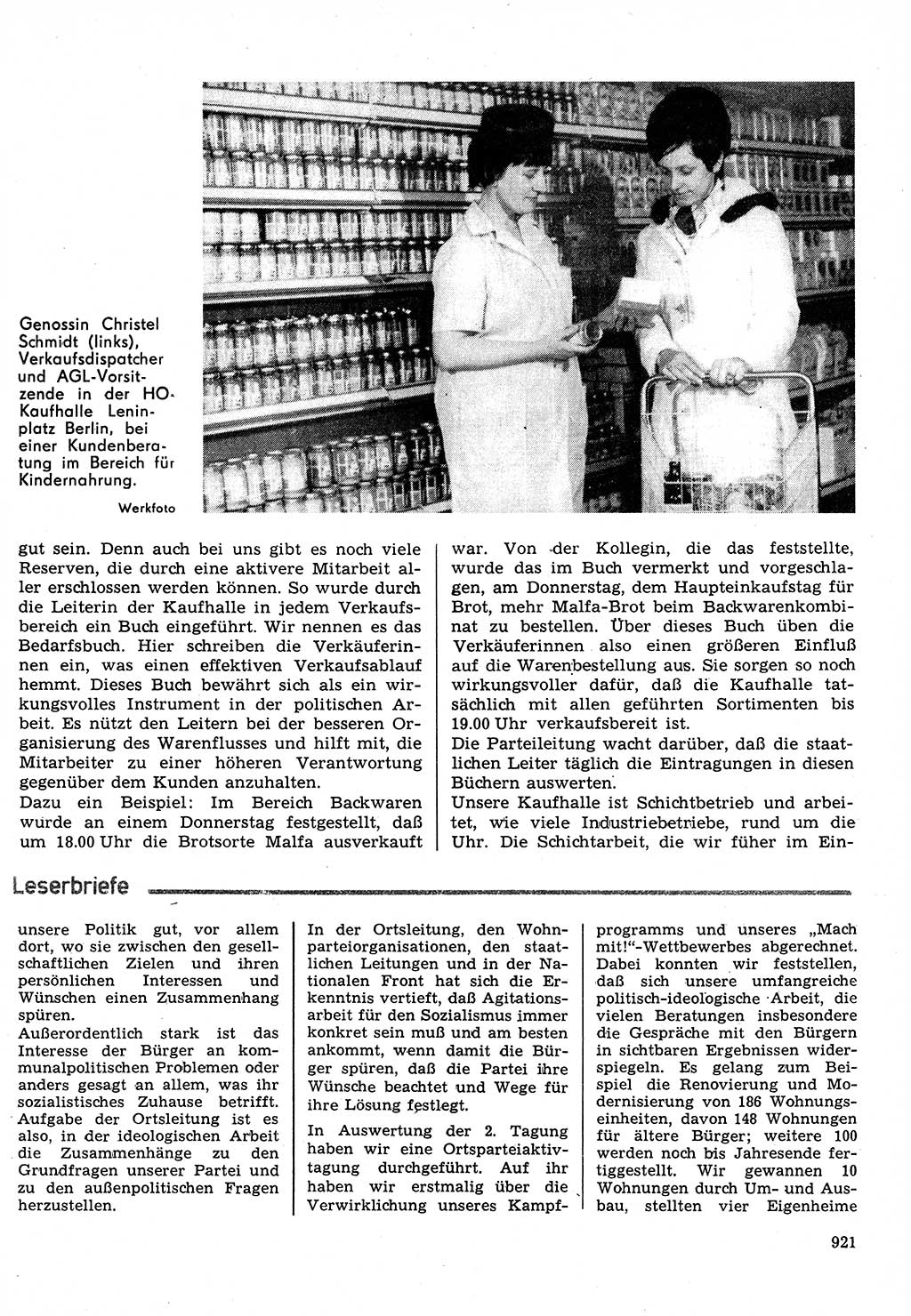 Neuer Weg (NW), Organ des Zentralkomitees (ZK) der SED (Sozialistische Einheitspartei Deutschlands) für Fragen des Parteilebens, 31. Jahrgang [Deutsche Demokratische Republik (DDR)] 1976, Seite 921 (NW ZK SED DDR 1976, S. 921)