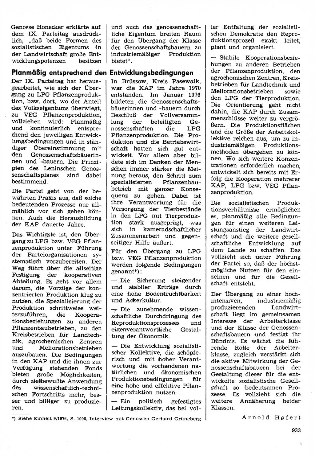 Neuer Weg (NW), Organ des Zentralkomitees (ZK) der SED (Sozialistische Einheitspartei Deutschlands) für Fragen des Parteilebens, 31. Jahrgang [Deutsche Demokratische Republik (DDR)] 1976, Seite 933 (NW ZK SED DDR 1976, S. 933)