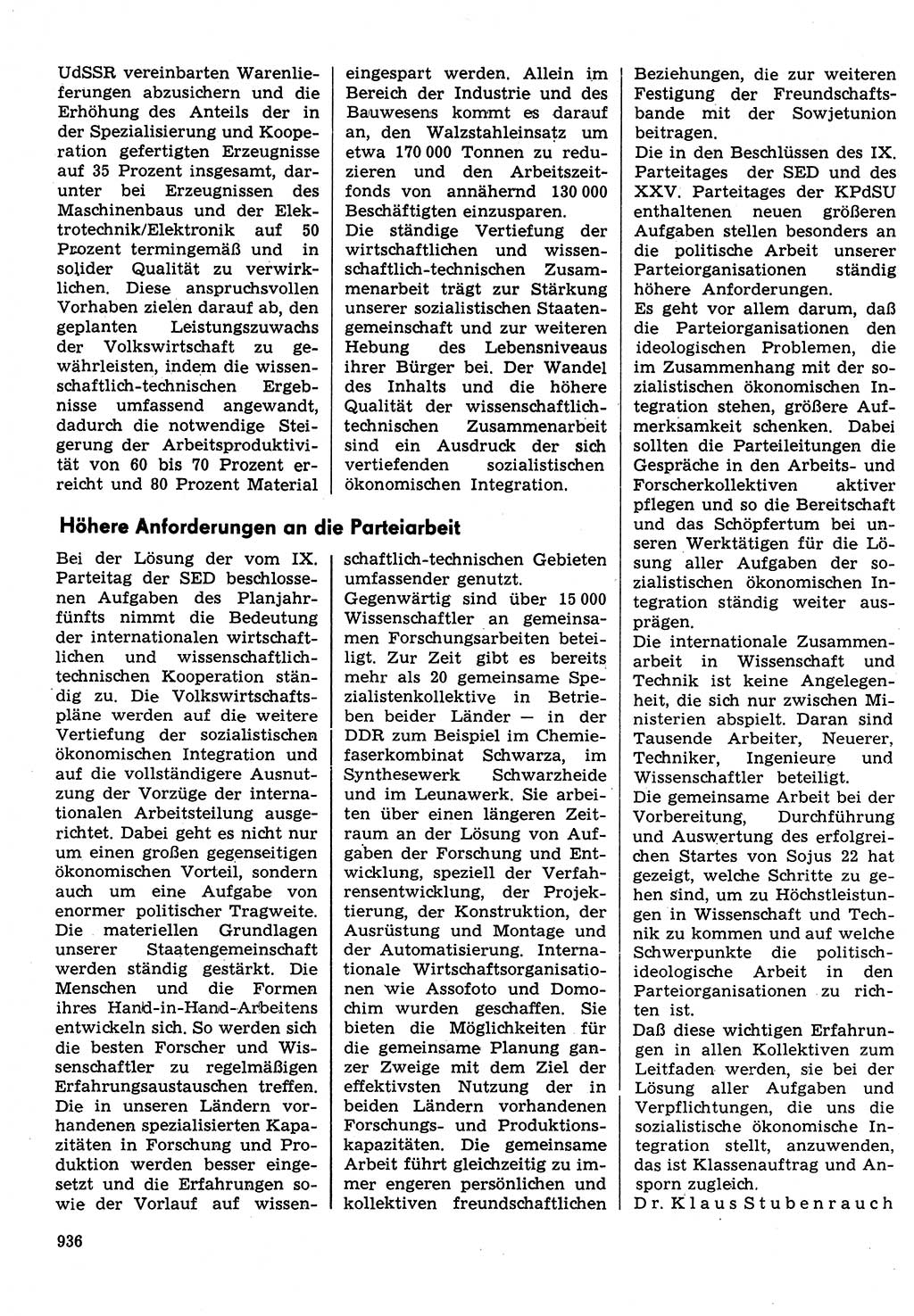 Neuer Weg (NW), Organ des Zentralkomitees (ZK) der SED (Sozialistische Einheitspartei Deutschlands) für Fragen des Parteilebens, 31. Jahrgang [Deutsche Demokratische Republik (DDR)] 1976, Seite 936 (NW ZK SED DDR 1976, S. 936)