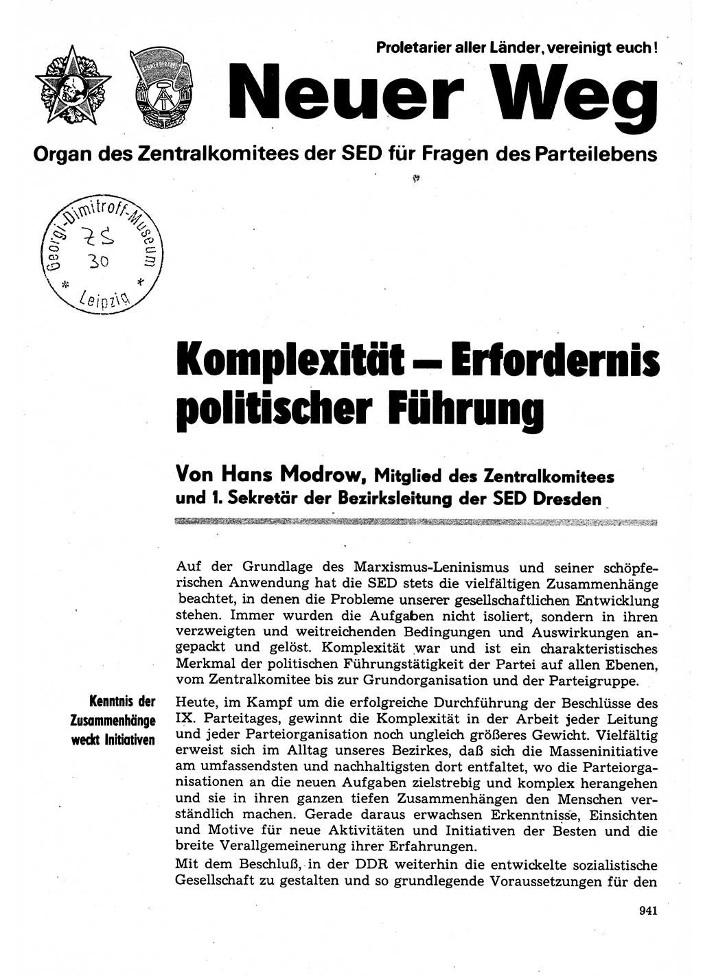 Neuer Weg (NW), Organ des Zentralkomitees (ZK) der SED (Sozialistische Einheitspartei Deutschlands) für Fragen des Parteilebens, 31. Jahrgang [Deutsche Demokratische Republik (DDR)] 1976, Seite 941 (NW ZK SED DDR 1976, S. 941)