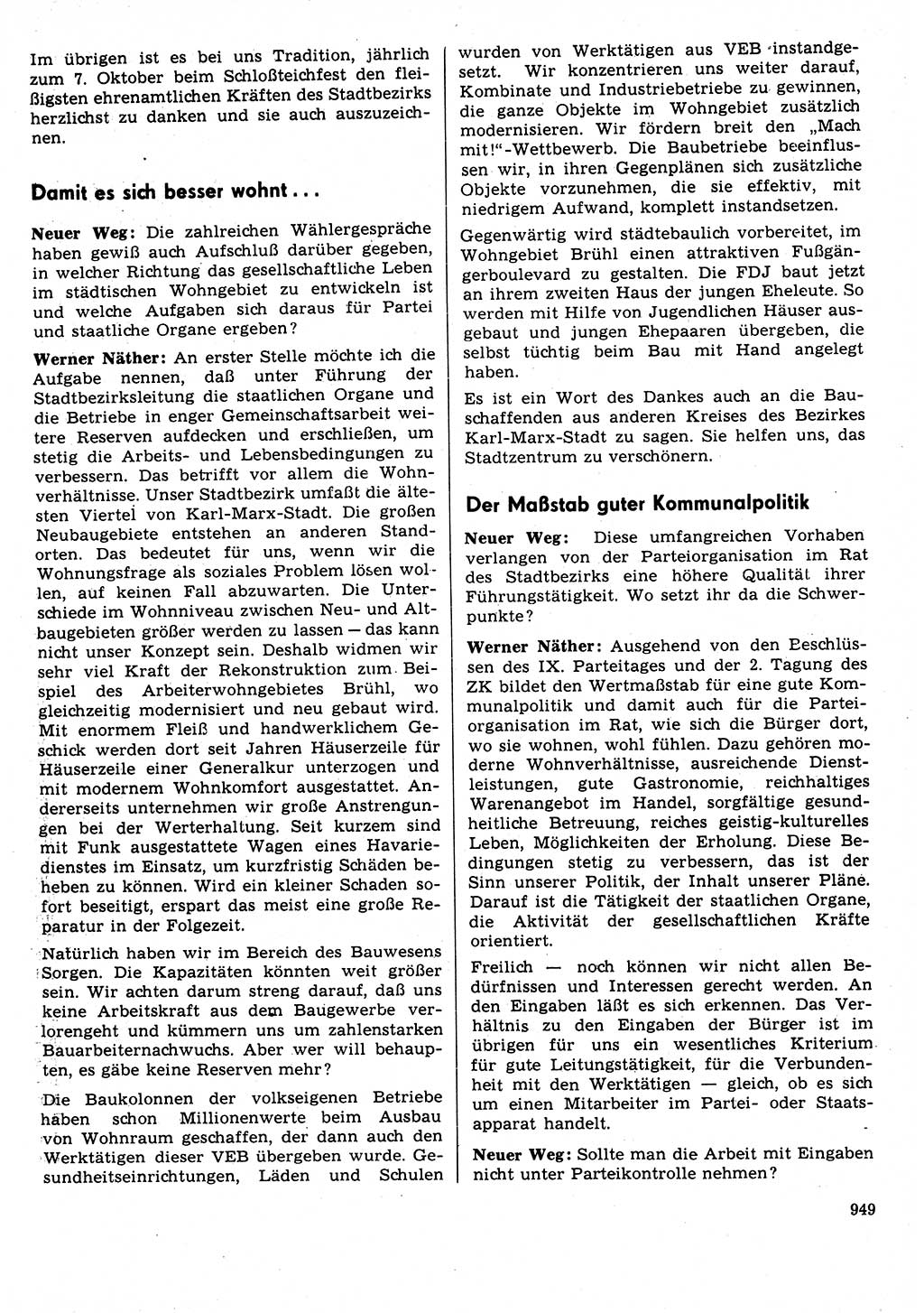 Neuer Weg (NW), Organ des Zentralkomitees (ZK) der SED (Sozialistische Einheitspartei Deutschlands) für Fragen des Parteilebens, 31. Jahrgang [Deutsche Demokratische Republik (DDR)] 1976, Seite 949 (NW ZK SED DDR 1976, S. 949)