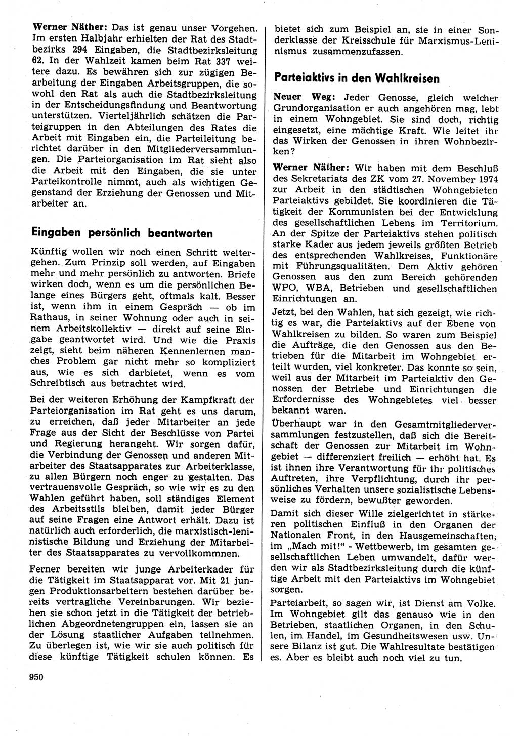Neuer Weg (NW), Organ des Zentralkomitees (ZK) der SED (Sozialistische Einheitspartei Deutschlands) für Fragen des Parteilebens, 31. Jahrgang [Deutsche Demokratische Republik (DDR)] 1976, Seite 950 (NW ZK SED DDR 1976, S. 950)