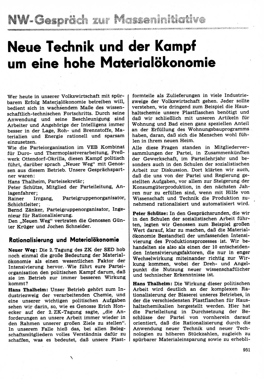 Neuer Weg (NW), Organ des Zentralkomitees (ZK) der SED (Sozialistische Einheitspartei Deutschlands) für Fragen des Parteilebens, 31. Jahrgang [Deutsche Demokratische Republik (DDR)] 1976, Seite 951 (NW ZK SED DDR 1976, S. 951)