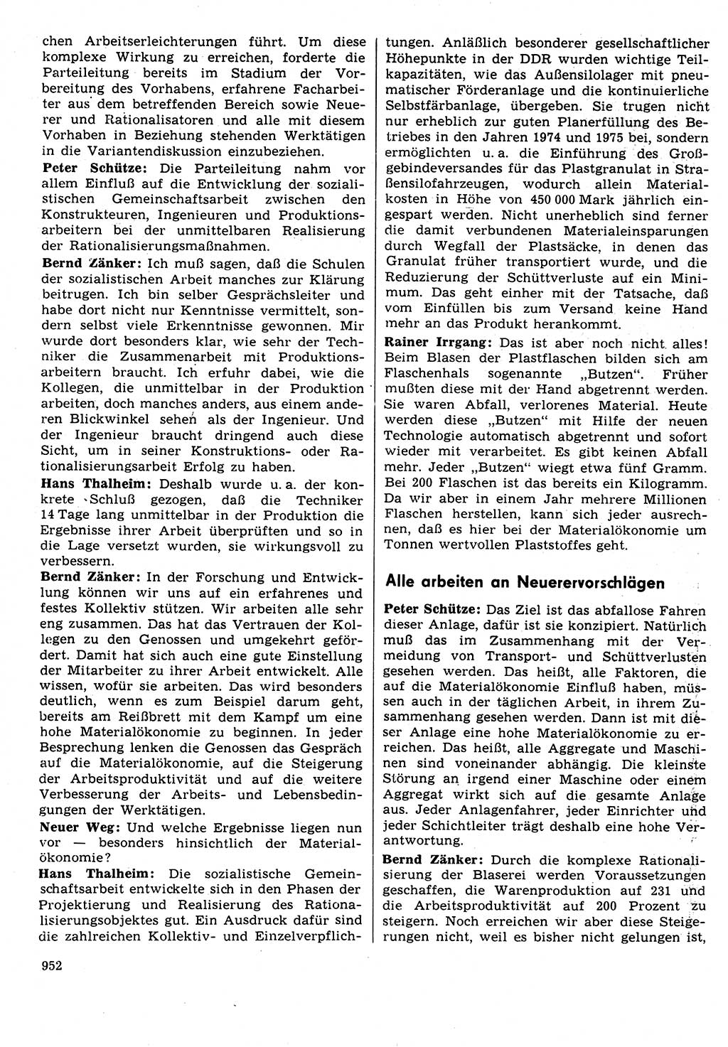 Neuer Weg (NW), Organ des Zentralkomitees (ZK) der SED (Sozialistische Einheitspartei Deutschlands) für Fragen des Parteilebens, 31. Jahrgang [Deutsche Demokratische Republik (DDR)] 1976, Seite 952 (NW ZK SED DDR 1976, S. 952)