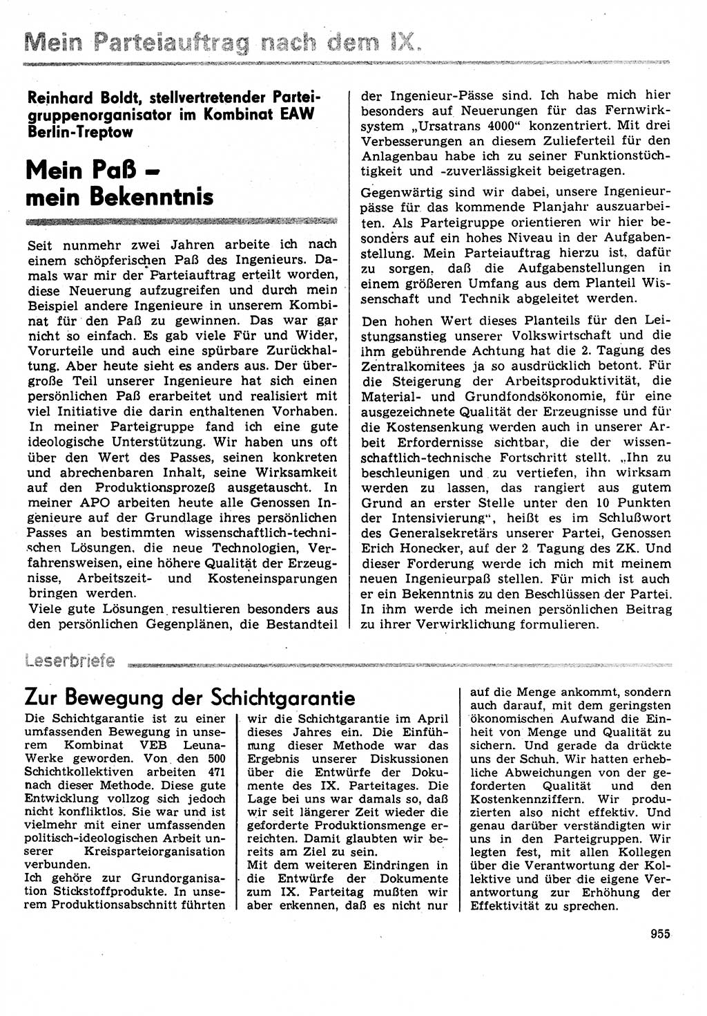 Neuer Weg (NW), Organ des Zentralkomitees (ZK) der SED (Sozialistische Einheitspartei Deutschlands) für Fragen des Parteilebens, 31. Jahrgang [Deutsche Demokratische Republik (DDR)] 1976, Seite 955 (NW ZK SED DDR 1976, S. 955)