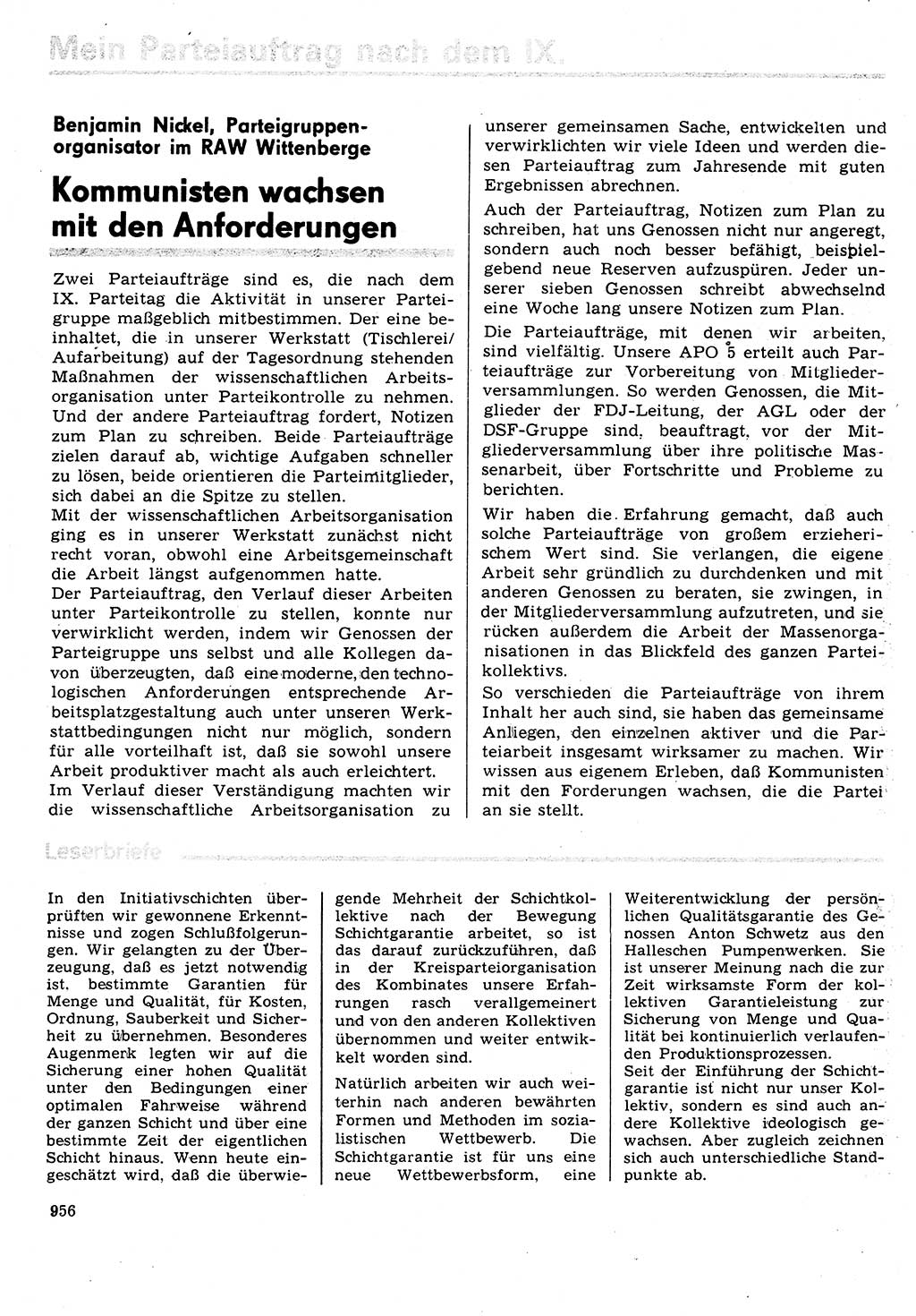 Neuer Weg (NW), Organ des Zentralkomitees (ZK) der SED (Sozialistische Einheitspartei Deutschlands) für Fragen des Parteilebens, 31. Jahrgang [Deutsche Demokratische Republik (DDR)] 1976, Seite 956 (NW ZK SED DDR 1976, S. 956)