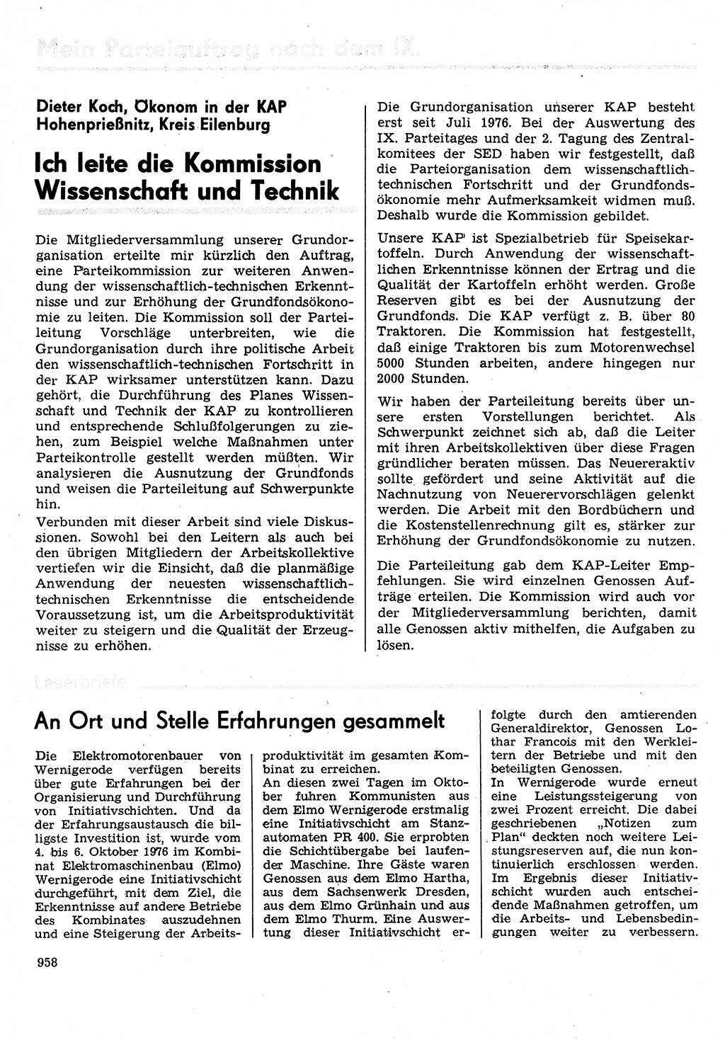 Neuer Weg (NW), Organ des Zentralkomitees (ZK) der SED (Sozialistische Einheitspartei Deutschlands) für Fragen des Parteilebens, 31. Jahrgang [Deutsche Demokratische Republik (DDR)] 1976, Seite 958 (NW ZK SED DDR 1976, S. 958)