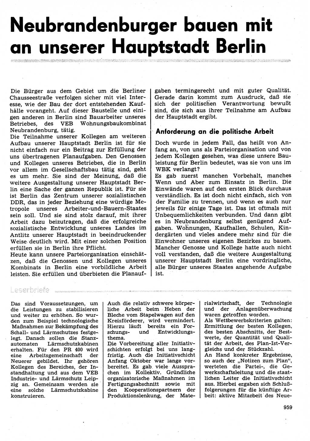 Neuer Weg (NW), Organ des Zentralkomitees (ZK) der SED (Sozialistische Einheitspartei Deutschlands) für Fragen des Parteilebens, 31. Jahrgang [Deutsche Demokratische Republik (DDR)] 1976, Seite 959 (NW ZK SED DDR 1976, S. 959)