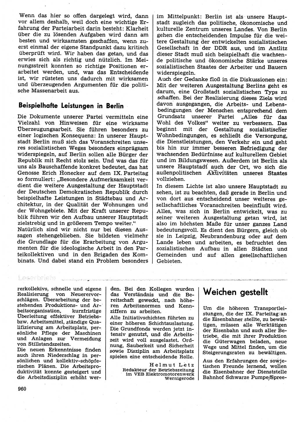 Neuer Weg (NW), Organ des Zentralkomitees (ZK) der SED (Sozialistische Einheitspartei Deutschlands) für Fragen des Parteilebens, 31. Jahrgang [Deutsche Demokratische Republik (DDR)] 1976, Seite 960 (NW ZK SED DDR 1976, S. 960)