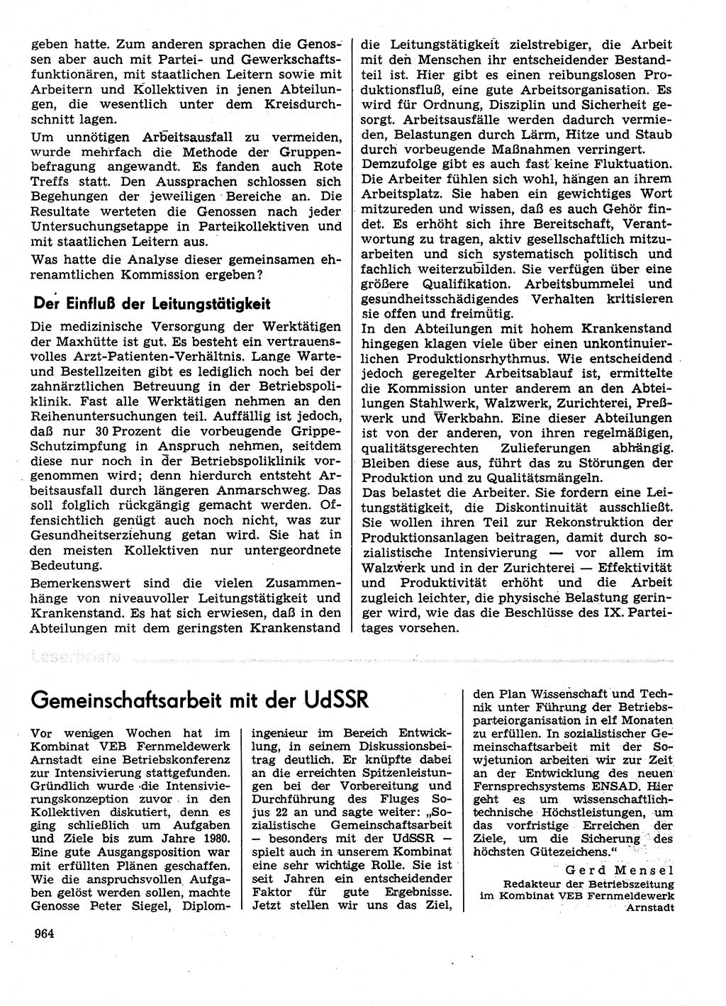 Neuer Weg (NW), Organ des Zentralkomitees (ZK) der SED (Sozialistische Einheitspartei Deutschlands) für Fragen des Parteilebens, 31. Jahrgang [Deutsche Demokratische Republik (DDR)] 1976, Seite 964 (NW ZK SED DDR 1976, S. 964)