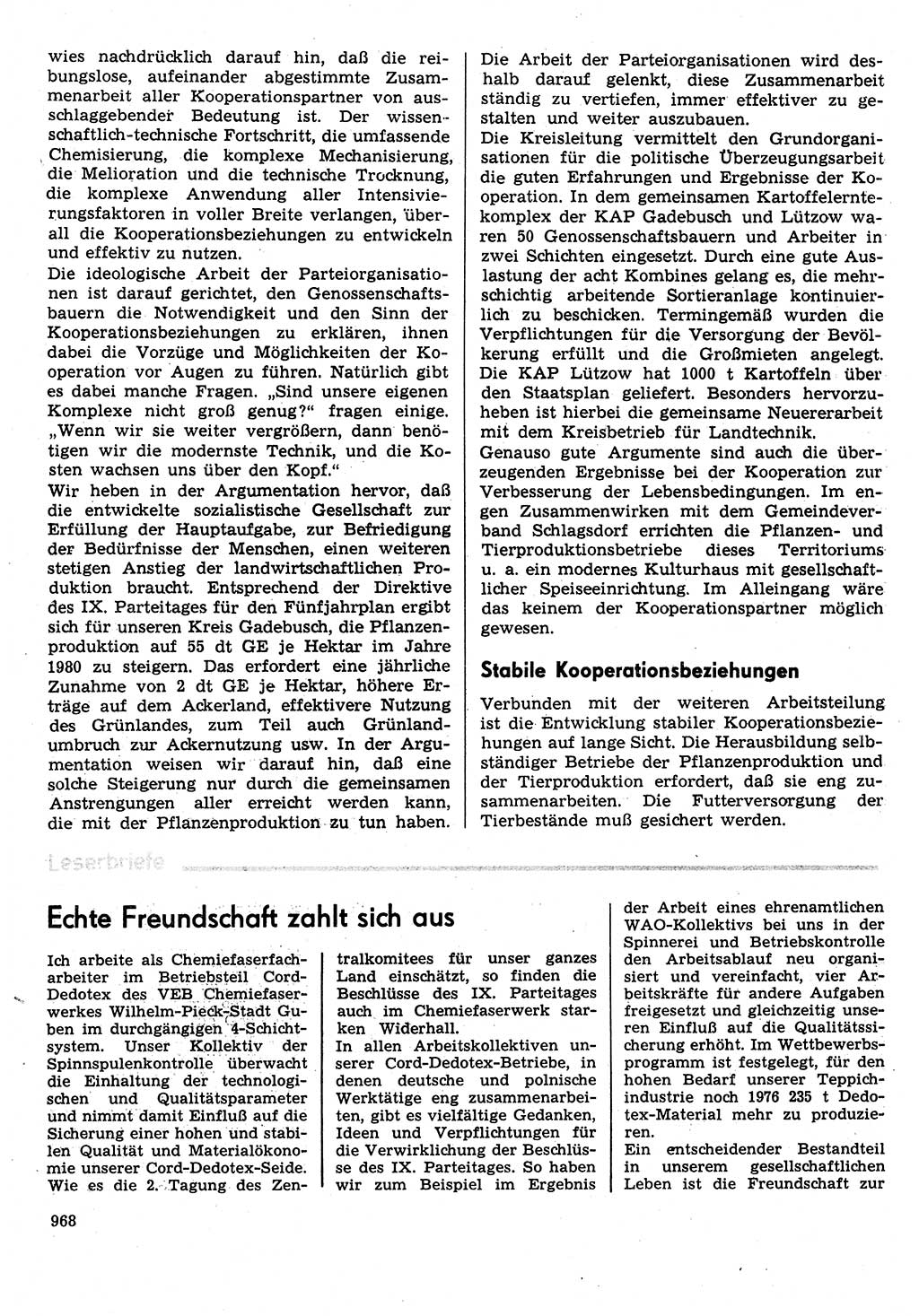 Neuer Weg (NW), Organ des Zentralkomitees (ZK) der SED (Sozialistische Einheitspartei Deutschlands) für Fragen des Parteilebens, 31. Jahrgang [Deutsche Demokratische Republik (DDR)] 1976, Seite 968 (NW ZK SED DDR 1976, S. 968)