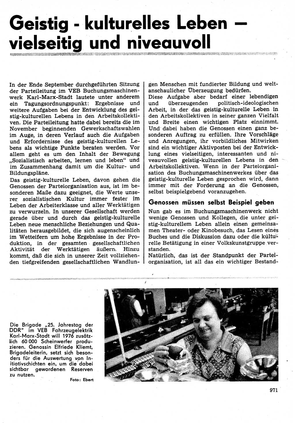Neuer Weg (NW), Organ des Zentralkomitees (ZK) der SED (Sozialistische Einheitspartei Deutschlands) für Fragen des Parteilebens, 31. Jahrgang [Deutsche Demokratische Republik (DDR)] 1976, Seite 971 (NW ZK SED DDR 1976, S. 971)