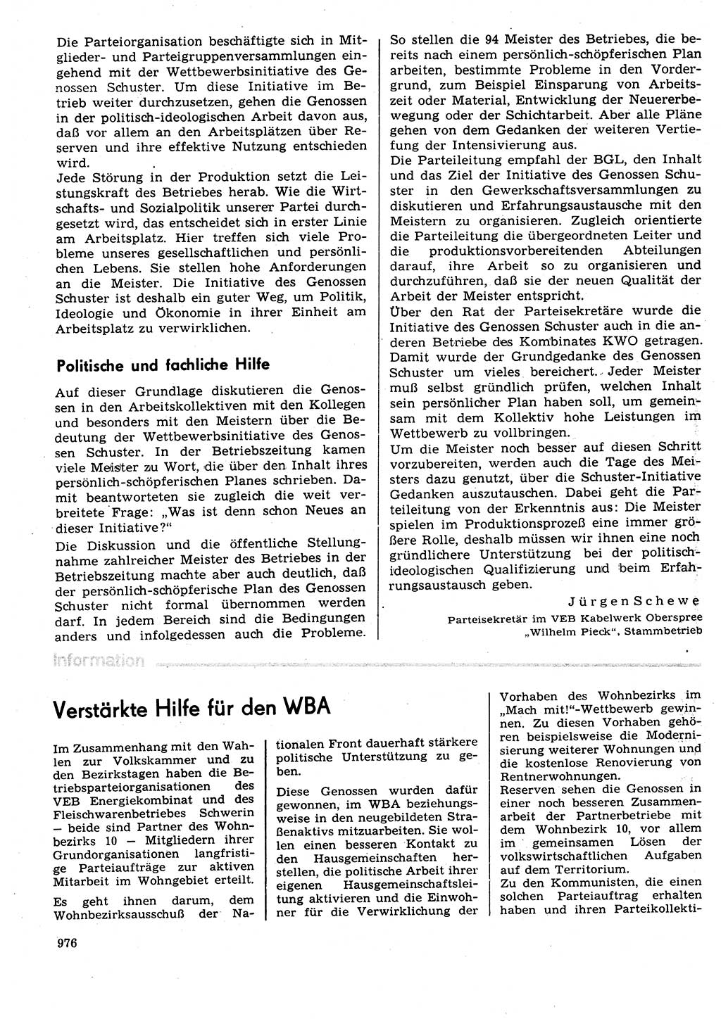 Neuer Weg (NW), Organ des Zentralkomitees (ZK) der SED (Sozialistische Einheitspartei Deutschlands) für Fragen des Parteilebens, 31. Jahrgang [Deutsche Demokratische Republik (DDR)] 1976, Seite 976 (NW ZK SED DDR 1976, S. 976)