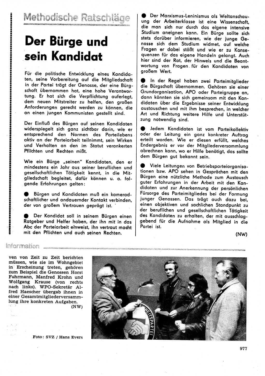 Neuer Weg (NW), Organ des Zentralkomitees (ZK) der SED (Sozialistische Einheitspartei Deutschlands) für Fragen des Parteilebens, 31. Jahrgang [Deutsche Demokratische Republik (DDR)] 1976, Seite 977 (NW ZK SED DDR 1976, S. 977)