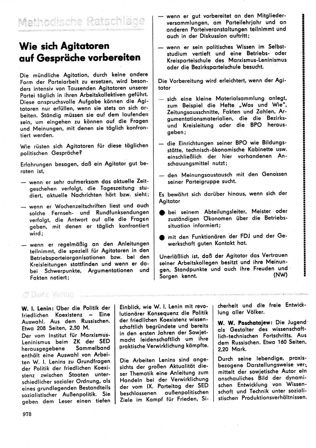 Neuer Weg (NW), Organ des Zentralkomitees (ZK) der SED (Sozialistische Einheitspartei Deutschlands) für Fragen des Parteilebens, 31. Jahrgang [Deutsche Demokratische Republik (DDR)] 1976, Seite 978 (NW ZK SED DDR 1976, S. 978)