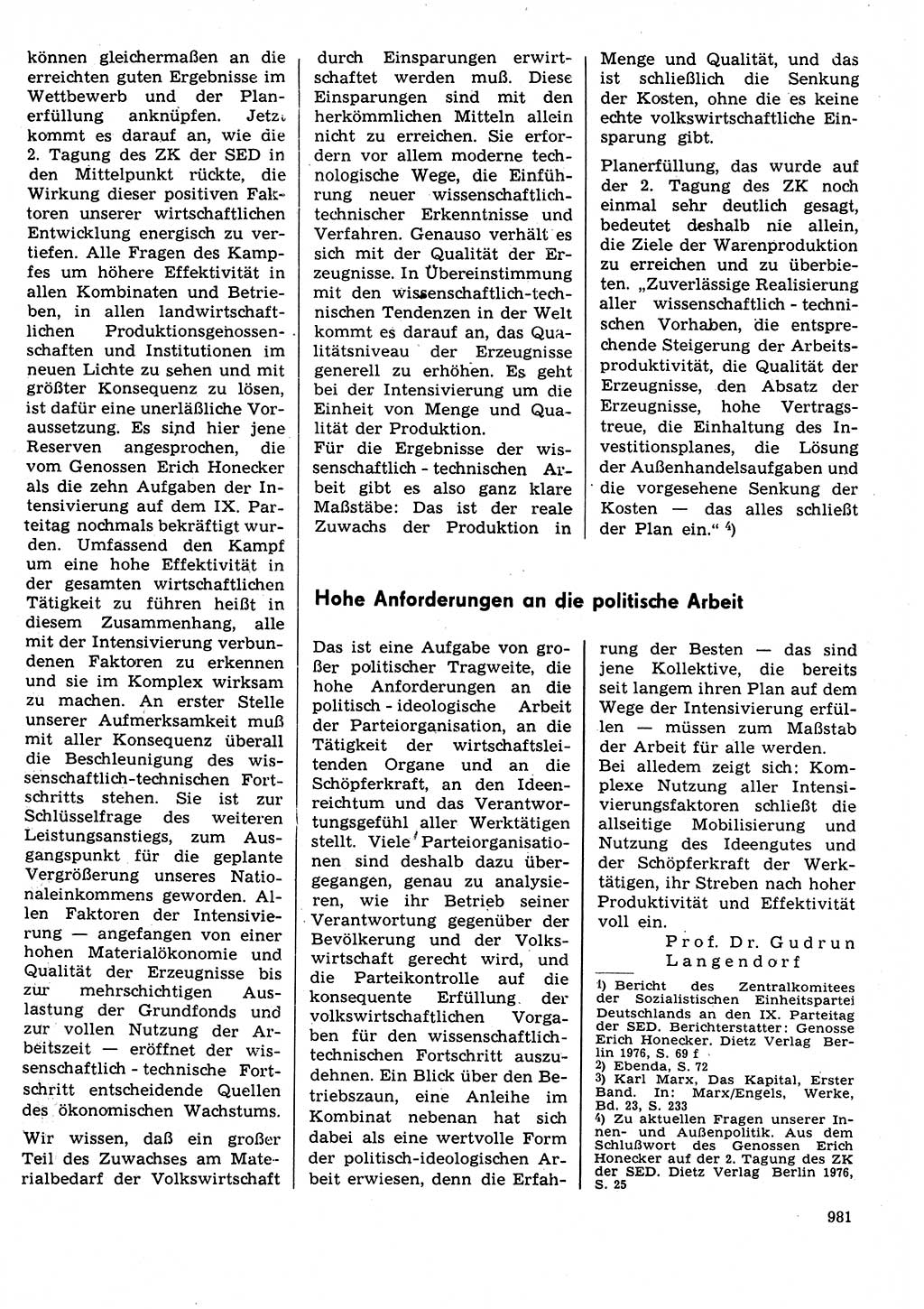 Neuer Weg (NW), Organ des Zentralkomitees (ZK) der SED (Sozialistische Einheitspartei Deutschlands) für Fragen des Parteilebens, 31. Jahrgang [Deutsche Demokratische Republik (DDR)] 1976, Seite 981 (NW ZK SED DDR 1976, S. 981)