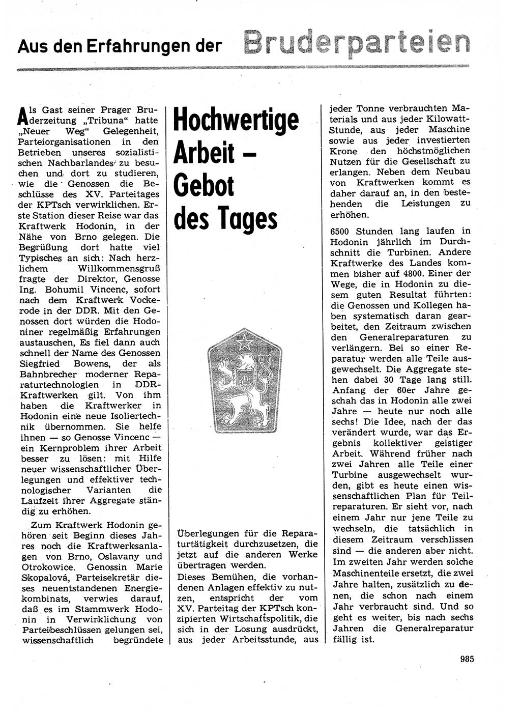 Neuer Weg (NW), Organ des Zentralkomitees (ZK) der SED (Sozialistische Einheitspartei Deutschlands) für Fragen des Parteilebens, 31. Jahrgang [Deutsche Demokratische Republik (DDR)] 1976, Seite 985 (NW ZK SED DDR 1976, S. 985)