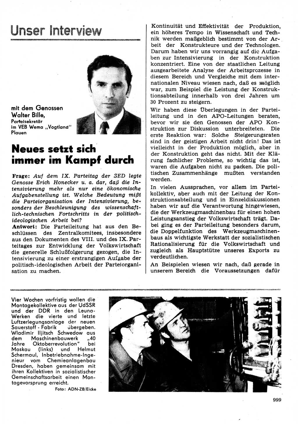 Neuer Weg (NW), Organ des Zentralkomitees (ZK) der SED (Sozialistische Einheitspartei Deutschlands) für Fragen des Parteilebens, 31. Jahrgang [Deutsche Demokratische Republik (DDR)] 1976, Seite 999 (NW ZK SED DDR 1976, S. 999)