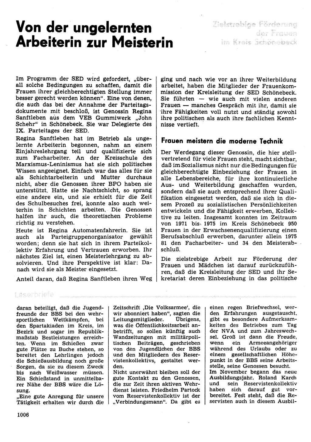 Neuer Weg (NW), Organ des Zentralkomitees (ZK) der SED (Sozialistische Einheitspartei Deutschlands) für Fragen des Parteilebens, 31. Jahrgang [Deutsche Demokratische Republik (DDR)] 1976, Seite 1006 (NW ZK SED DDR 1976, S. 1006)