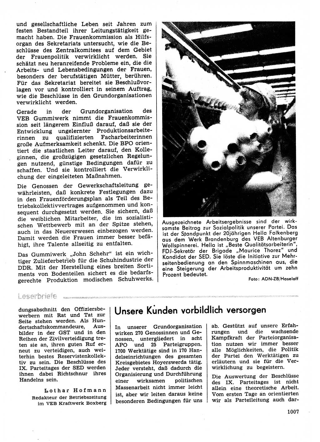 Neuer Weg (NW), Organ des Zentralkomitees (ZK) der SED (Sozialistische Einheitspartei Deutschlands) für Fragen des Parteilebens, 31. Jahrgang [Deutsche Demokratische Republik (DDR)] 1976, Seite 1007 (NW ZK SED DDR 1976, S. 1007)