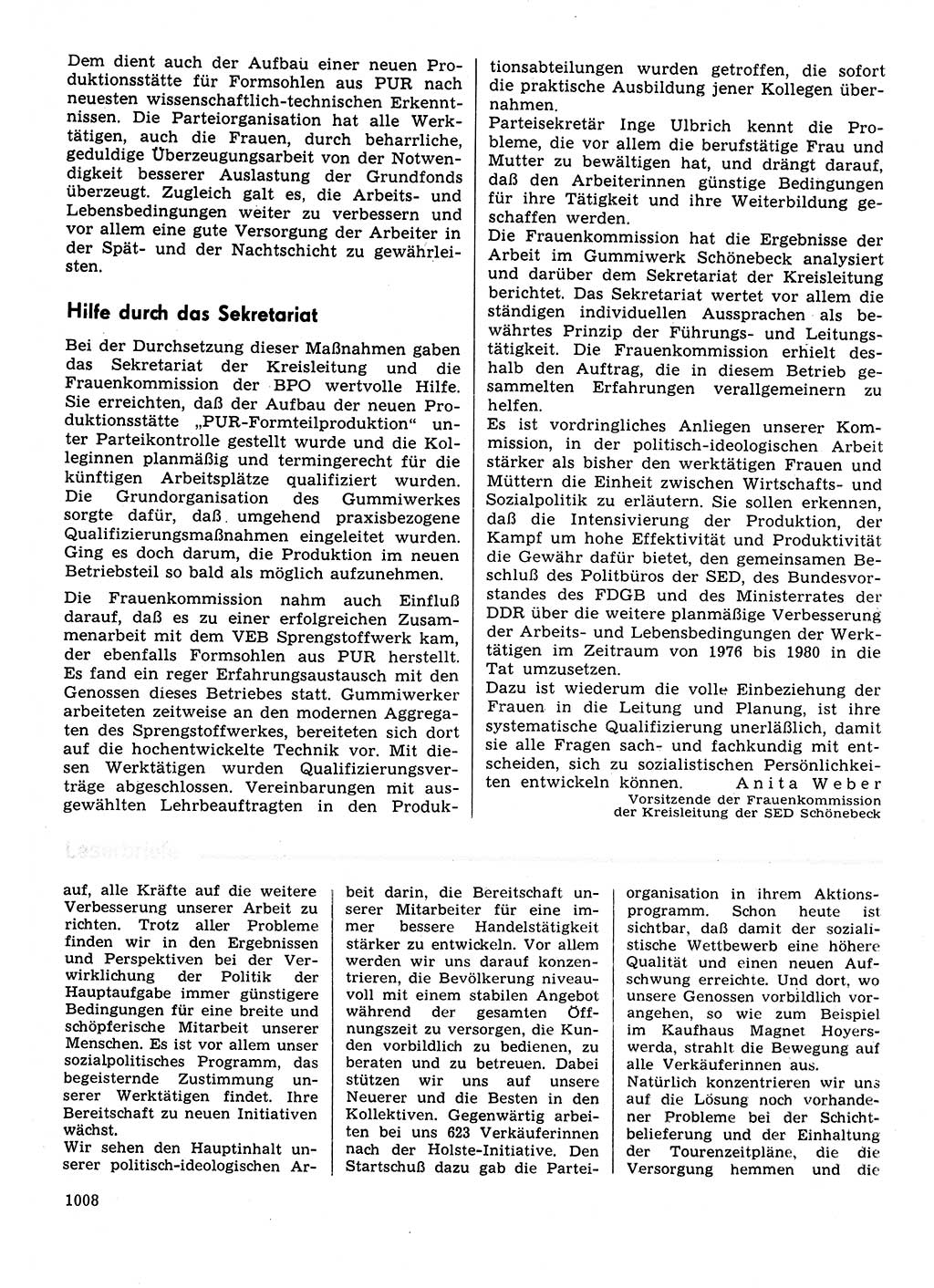 Neuer Weg (NW), Organ des Zentralkomitees (ZK) der SED (Sozialistische Einheitspartei Deutschlands) für Fragen des Parteilebens, 31. Jahrgang [Deutsche Demokratische Republik (DDR)] 1976, Seite 1008 (NW ZK SED DDR 1976, S. 1008)