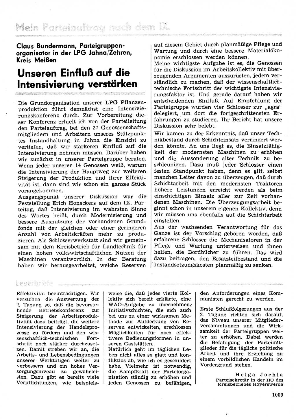 Neuer Weg (NW), Organ des Zentralkomitees (ZK) der SED (Sozialistische Einheitspartei Deutschlands) für Fragen des Parteilebens, 31. Jahrgang [Deutsche Demokratische Republik (DDR)] 1976, Seite 1009 (NW ZK SED DDR 1976, S. 1009)