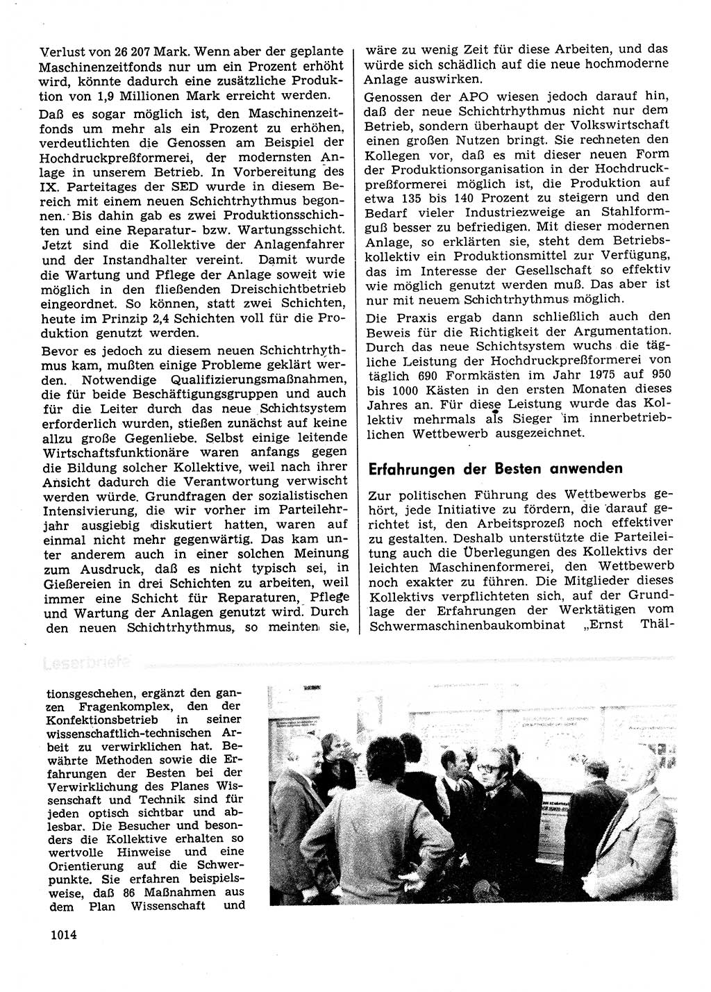 Neuer Weg (NW), Organ des Zentralkomitees (ZK) der SED (Sozialistische Einheitspartei Deutschlands) für Fragen des Parteilebens, 31. Jahrgang [Deutsche Demokratische Republik (DDR)] 1976, Seite 1014 (NW ZK SED DDR 1976, S. 1014)