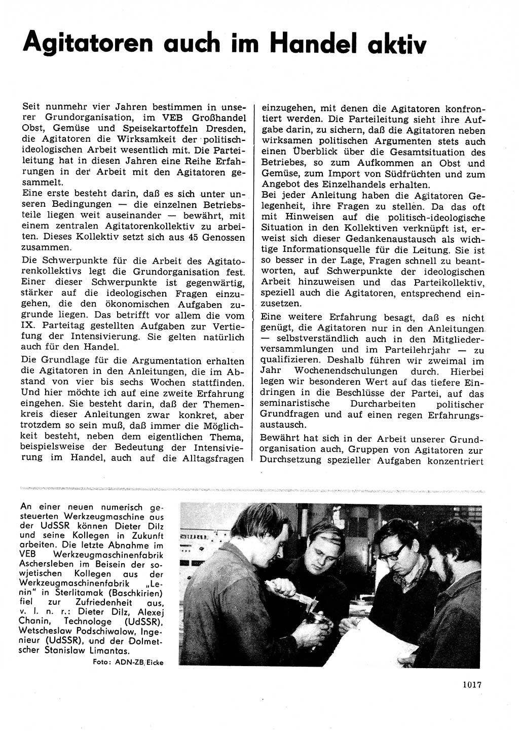 Neuer Weg (NW), Organ des Zentralkomitees (ZK) der SED (Sozialistische Einheitspartei Deutschlands) für Fragen des Parteilebens, 31. Jahrgang [Deutsche Demokratische Republik (DDR)] 1976, Seite 1017 (NW ZK SED DDR 1976, S. 1017)