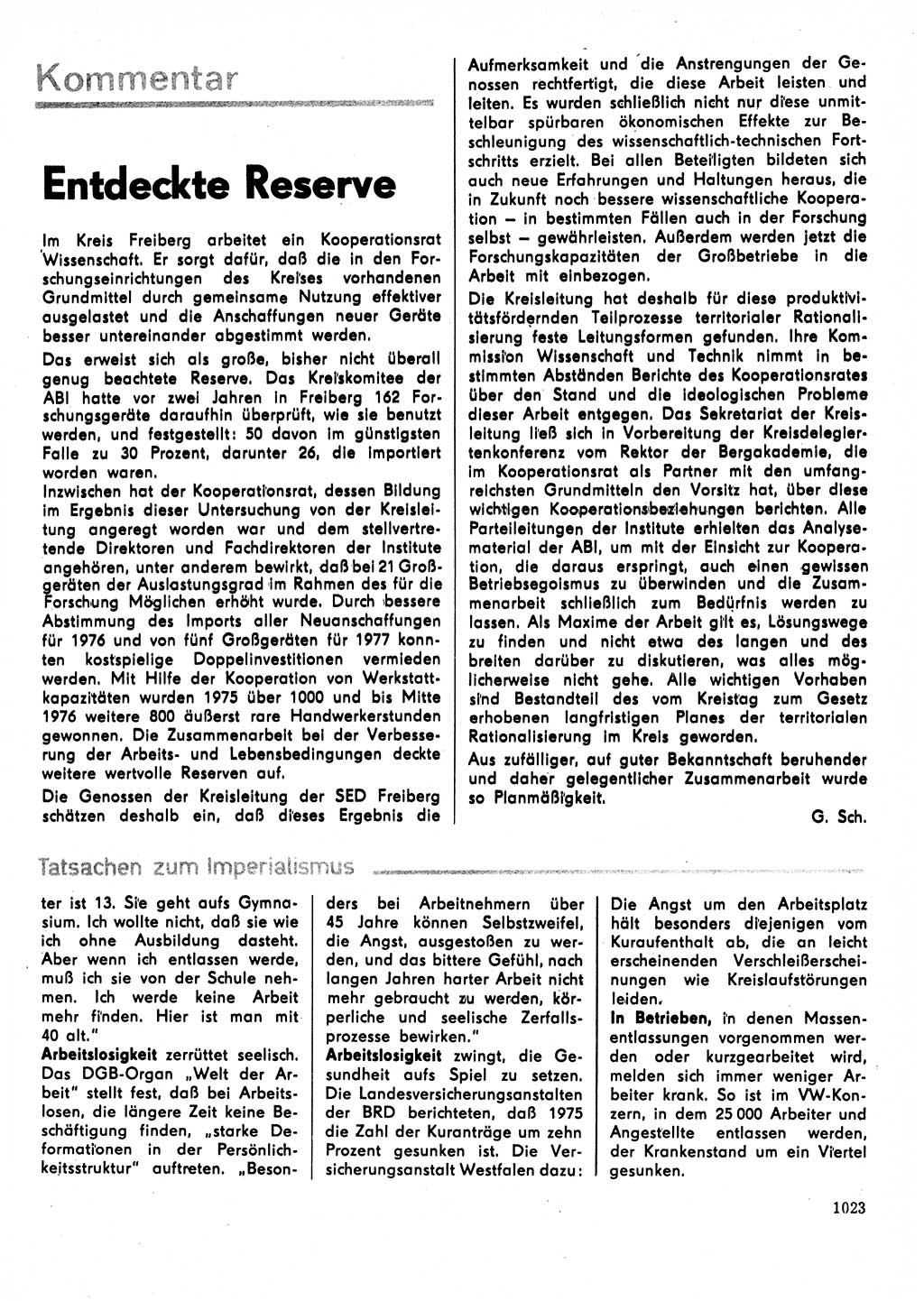 Neuer Weg (NW), Organ des Zentralkomitees (ZK) der SED (Sozialistische Einheitspartei Deutschlands) für Fragen des Parteilebens, 31. Jahrgang [Deutsche Demokratische Republik (DDR)] 1976, Seite 1023 (NW ZK SED DDR 1976, S. 1023)