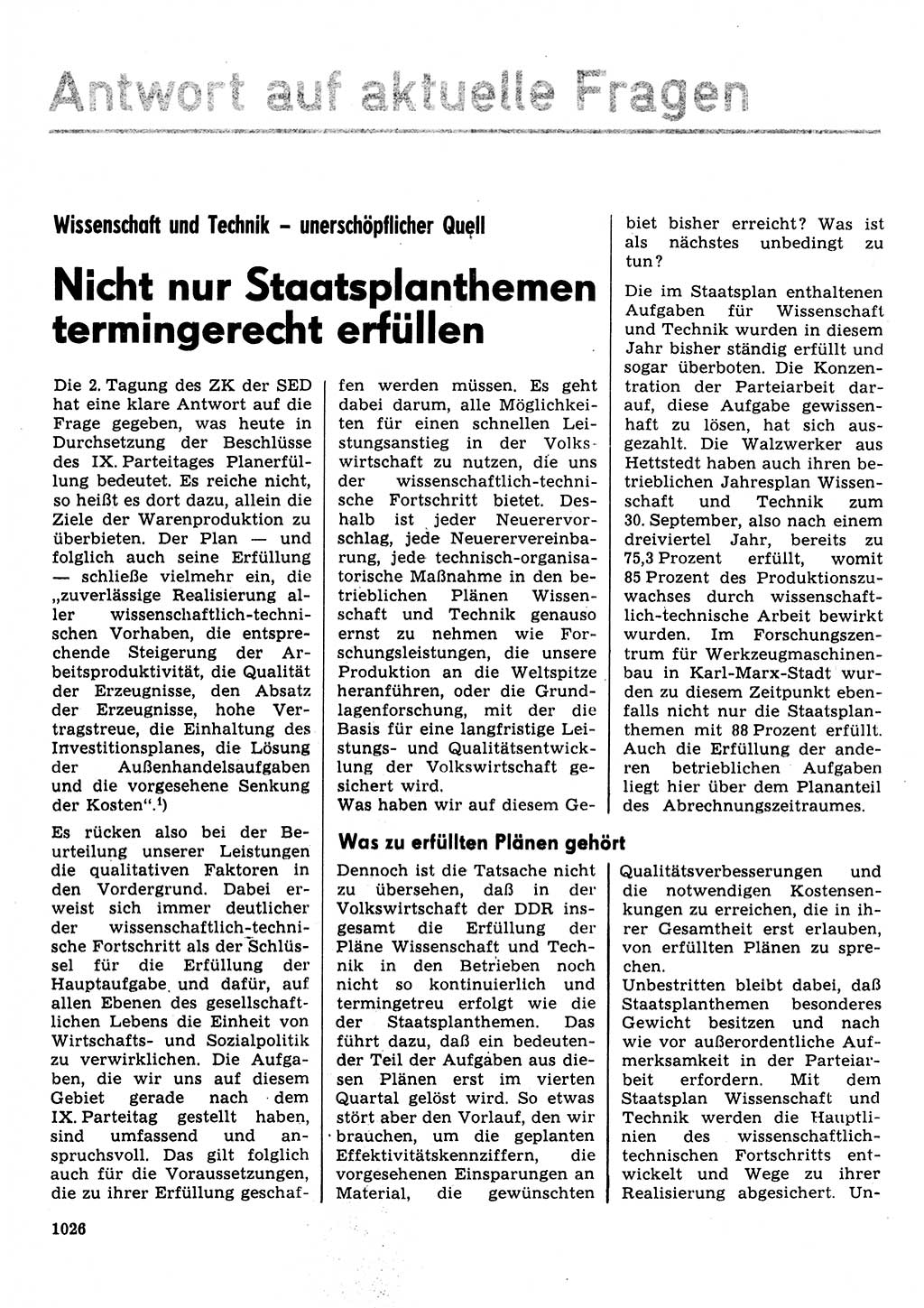 Neuer Weg (NW), Organ des Zentralkomitees (ZK) der SED (Sozialistische Einheitspartei Deutschlands) für Fragen des Parteilebens, 31. Jahrgang [Deutsche Demokratische Republik (DDR)] 1976, Seite 1026 (NW ZK SED DDR 1976, S. 1026)