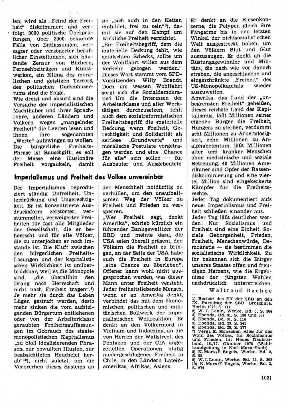 Neuer Weg (NW), Organ des Zentralkomitees (ZK) der SED (Sozialistische Einheitspartei Deutschlands) für Fragen des Parteilebens, 31. Jahrgang [Deutsche Demokratische Republik (DDR)] 1976, Seite 1031 (NW ZK SED DDR 1976, S. 1031)
