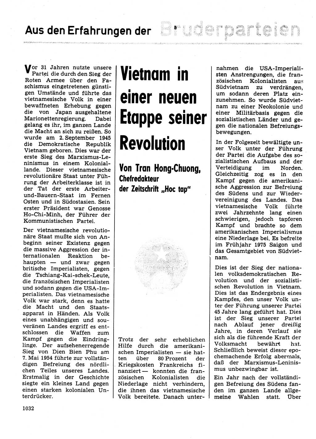 Neuer Weg (NW), Organ des Zentralkomitees (ZK) der SED (Sozialistische Einheitspartei Deutschlands) für Fragen des Parteilebens, 31. Jahrgang [Deutsche Demokratische Republik (DDR)] 1976, Seite 1032 (NW ZK SED DDR 1976, S. 1032)