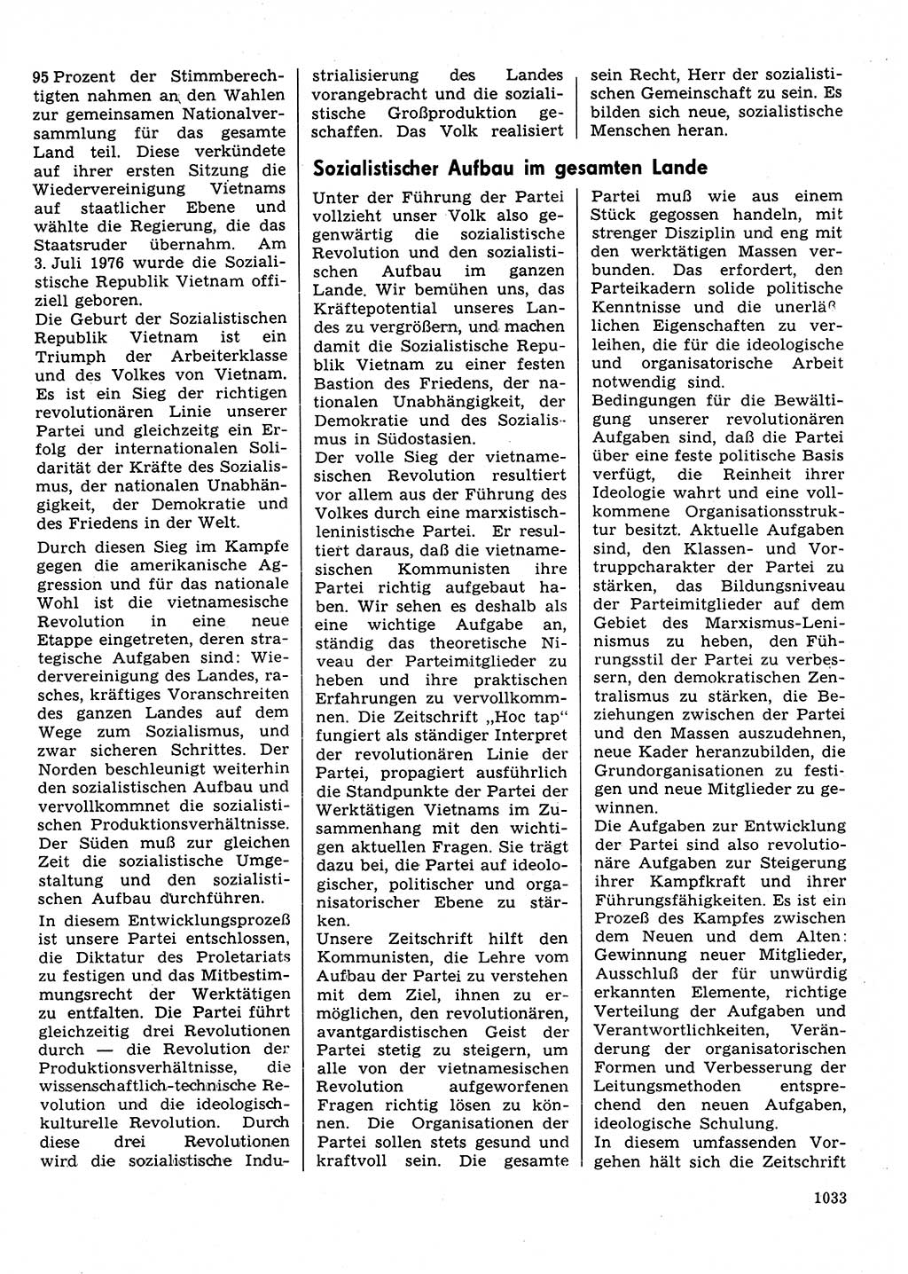 Neuer Weg (NW), Organ des Zentralkomitees (ZK) der SED (Sozialistische Einheitspartei Deutschlands) für Fragen des Parteilebens, 31. Jahrgang [Deutsche Demokratische Republik (DDR)] 1976, Seite 1033 (NW ZK SED DDR 1976, S. 1033)