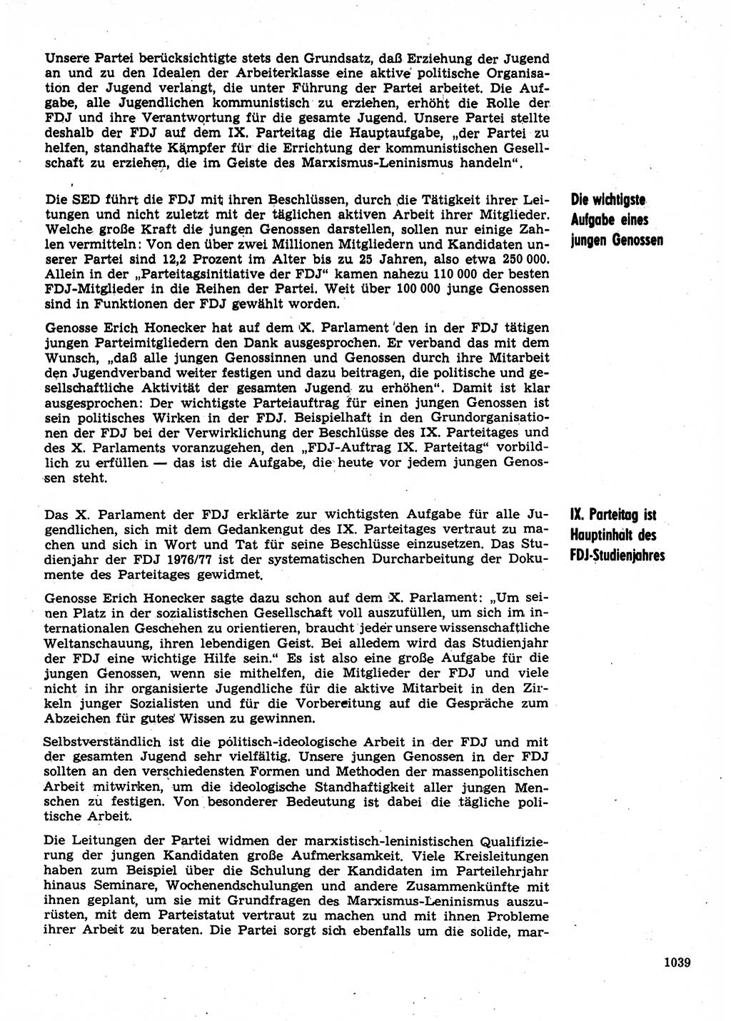Neuer Weg (NW), Organ des Zentralkomitees (ZK) der SED (Sozialistische Einheitspartei Deutschlands) für Fragen des Parteilebens, 31. Jahrgang [Deutsche Demokratische Republik (DDR)] 1976, Seite 1039 (NW ZK SED DDR 1976, S. 1039)