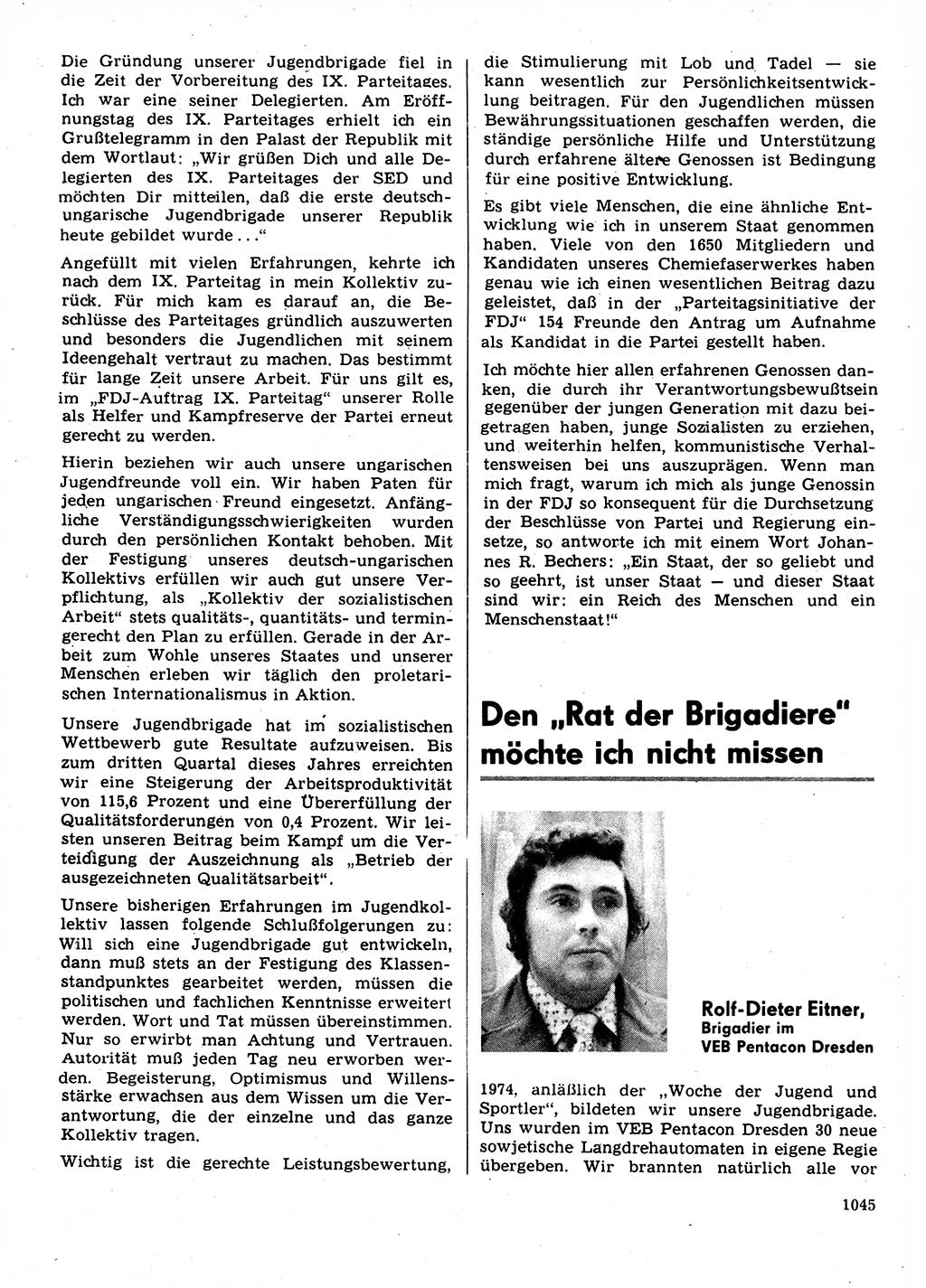 Neuer Weg (NW), Organ des Zentralkomitees (ZK) der SED (Sozialistische Einheitspartei Deutschlands) für Fragen des Parteilebens, 31. Jahrgang [Deutsche Demokratische Republik (DDR)] 1976, Seite 1045 (NW ZK SED DDR 1976, S. 1045)