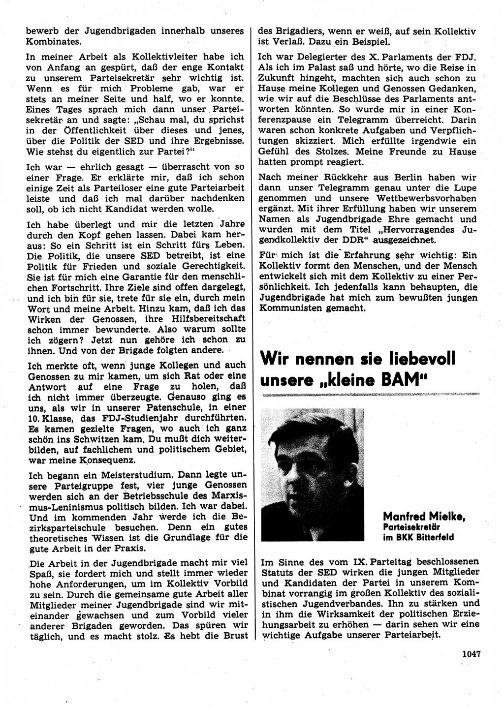 Neuer Weg (NW), Organ des Zentralkomitees (ZK) der SED (Sozialistische Einheitspartei Deutschlands) für Fragen des Parteilebens, 31. Jahrgang [Deutsche Demokratische Republik (DDR)] 1976, Seite 1047 (NW ZK SED DDR 1976, S. 1047)