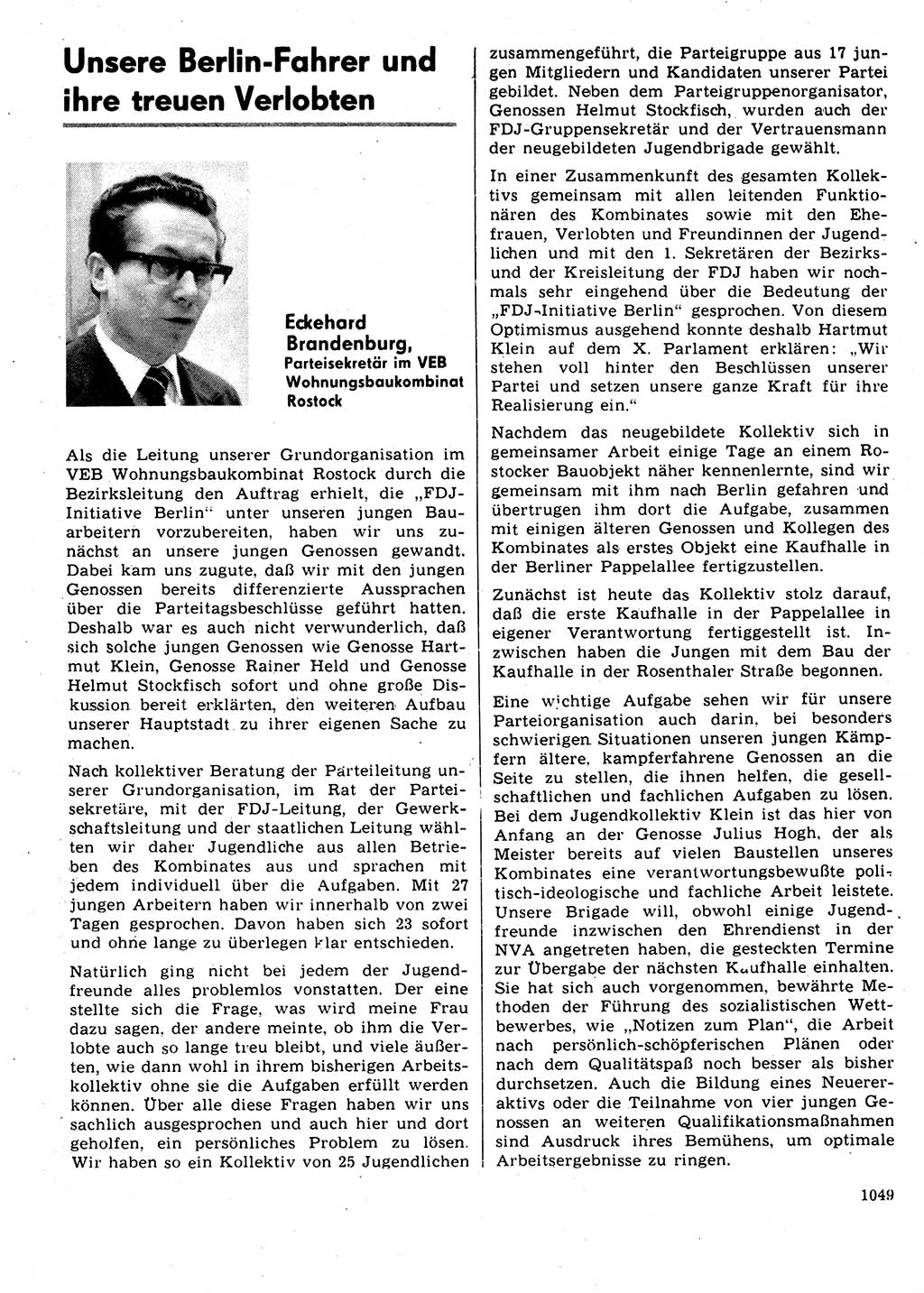 Neuer Weg (NW), Organ des Zentralkomitees (ZK) der SED (Sozialistische Einheitspartei Deutschlands) für Fragen des Parteilebens, 31. Jahrgang [Deutsche Demokratische Republik (DDR)] 1976, Seite 1049 (NW ZK SED DDR 1976, S. 1049)