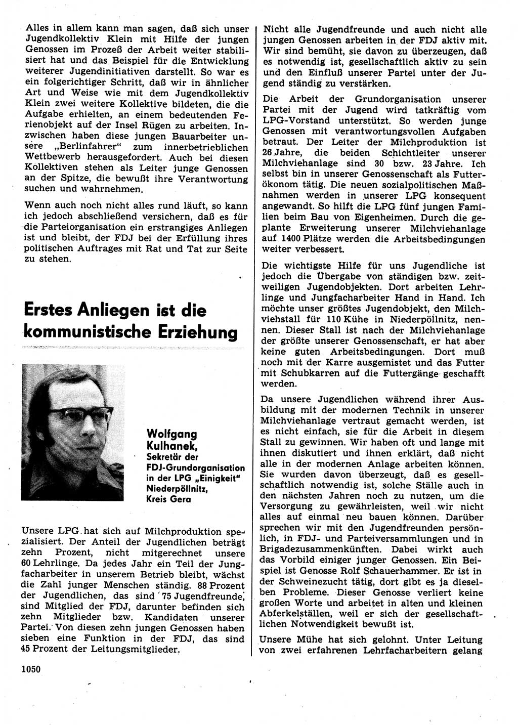 Neuer Weg (NW), Organ des Zentralkomitees (ZK) der SED (Sozialistische Einheitspartei Deutschlands) für Fragen des Parteilebens, 31. Jahrgang [Deutsche Demokratische Republik (DDR)] 1976, Seite 1050 (NW ZK SED DDR 1976, S. 1050)