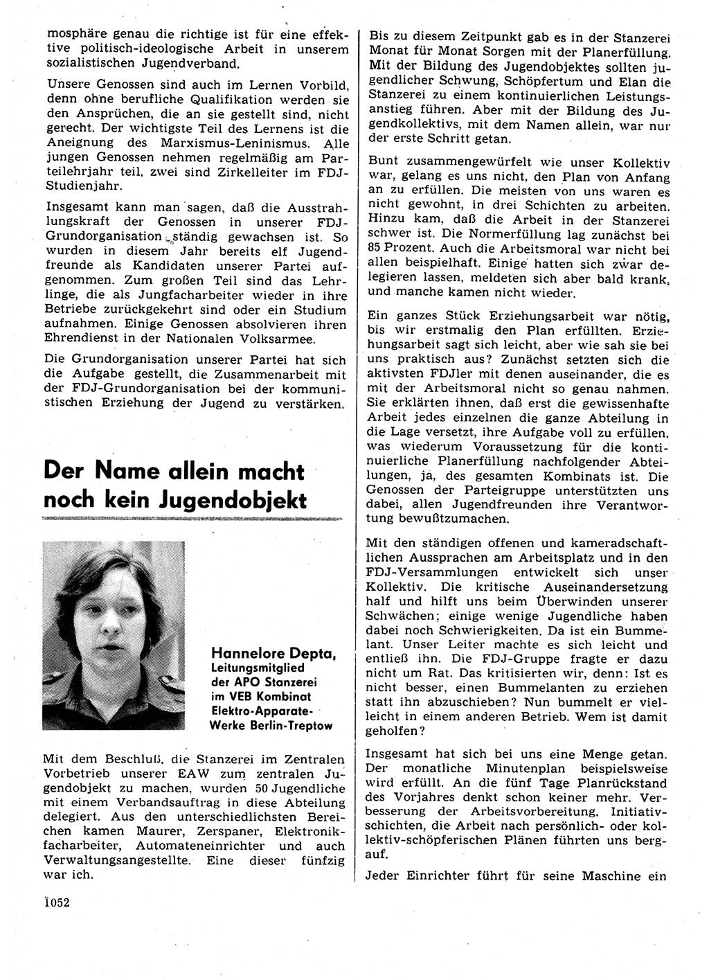 Neuer Weg (NW), Organ des Zentralkomitees (ZK) der SED (Sozialistische Einheitspartei Deutschlands) für Fragen des Parteilebens, 31. Jahrgang [Deutsche Demokratische Republik (DDR)] 1976, Seite 1052 (NW ZK SED DDR 1976, S. 1052)