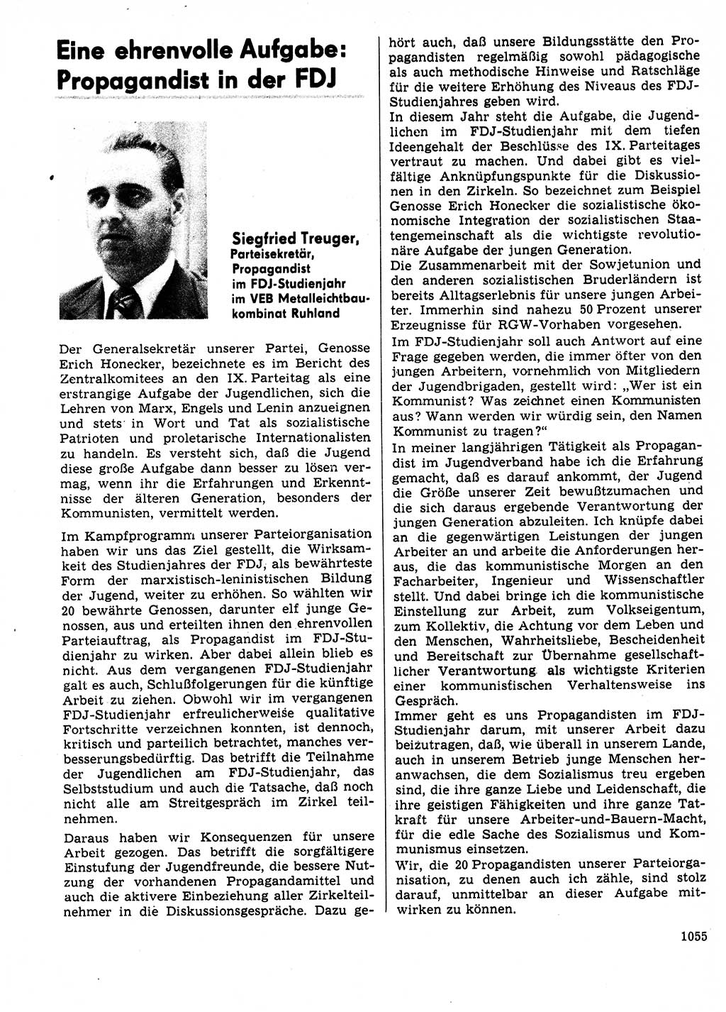 Neuer Weg (NW), Organ des Zentralkomitees (ZK) der SED (Sozialistische Einheitspartei Deutschlands) für Fragen des Parteilebens, 31. Jahrgang [Deutsche Demokratische Republik (DDR)] 1976, Seite 1055 (NW ZK SED DDR 1976, S. 1055)