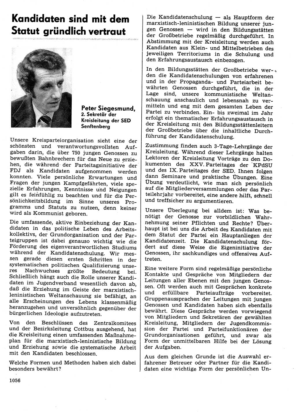Neuer Weg (NW), Organ des Zentralkomitees (ZK) der SED (Sozialistische Einheitspartei Deutschlands) für Fragen des Parteilebens, 31. Jahrgang [Deutsche Demokratische Republik (DDR)] 1976, Seite 1056 (NW ZK SED DDR 1976, S. 1056)