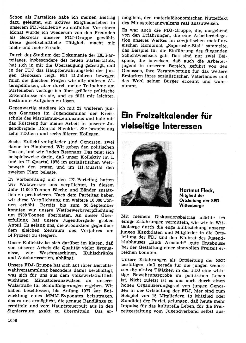 Neuer Weg (NW), Organ des Zentralkomitees (ZK) der SED (Sozialistische Einheitspartei Deutschlands) für Fragen des Parteilebens, 31. Jahrgang [Deutsche Demokratische Republik (DDR)] 1976, Seite 1058 (NW ZK SED DDR 1976, S. 1058)