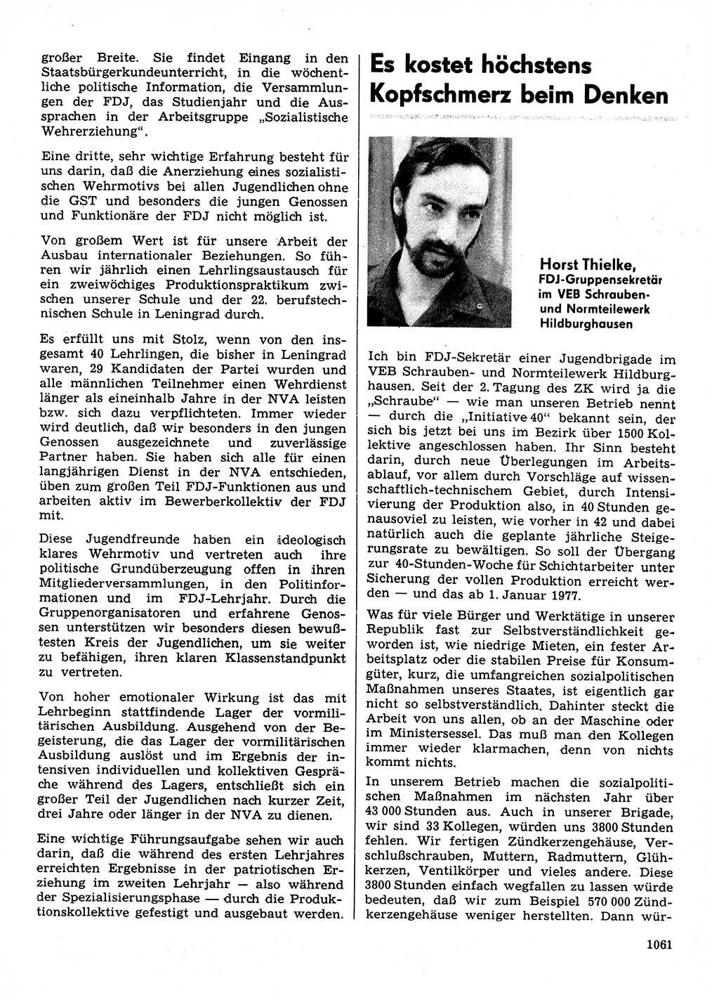 Neuer Weg (NW), Organ des Zentralkomitees (ZK) der SED (Sozialistische Einheitspartei Deutschlands) für Fragen des Parteilebens, 31. Jahrgang [Deutsche Demokratische Republik (DDR)] 1976, Seite 1061 (NW ZK SED DDR 1976, S. 1061)