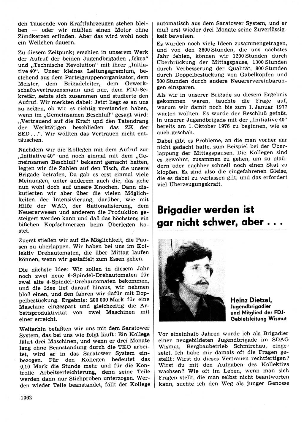 Neuer Weg (NW), Organ des Zentralkomitees (ZK) der SED (Sozialistische Einheitspartei Deutschlands) für Fragen des Parteilebens, 31. Jahrgang [Deutsche Demokratische Republik (DDR)] 1976, Seite 1062 (NW ZK SED DDR 1976, S. 1062)
