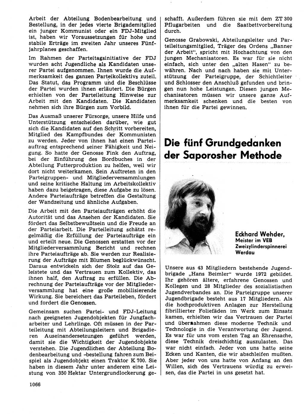 Neuer Weg (NW), Organ des Zentralkomitees (ZK) der SED (Sozialistische Einheitspartei Deutschlands) für Fragen des Parteilebens, 31. Jahrgang [Deutsche Demokratische Republik (DDR)] 1976, Seite 1066 (NW ZK SED DDR 1976, S. 1066)
